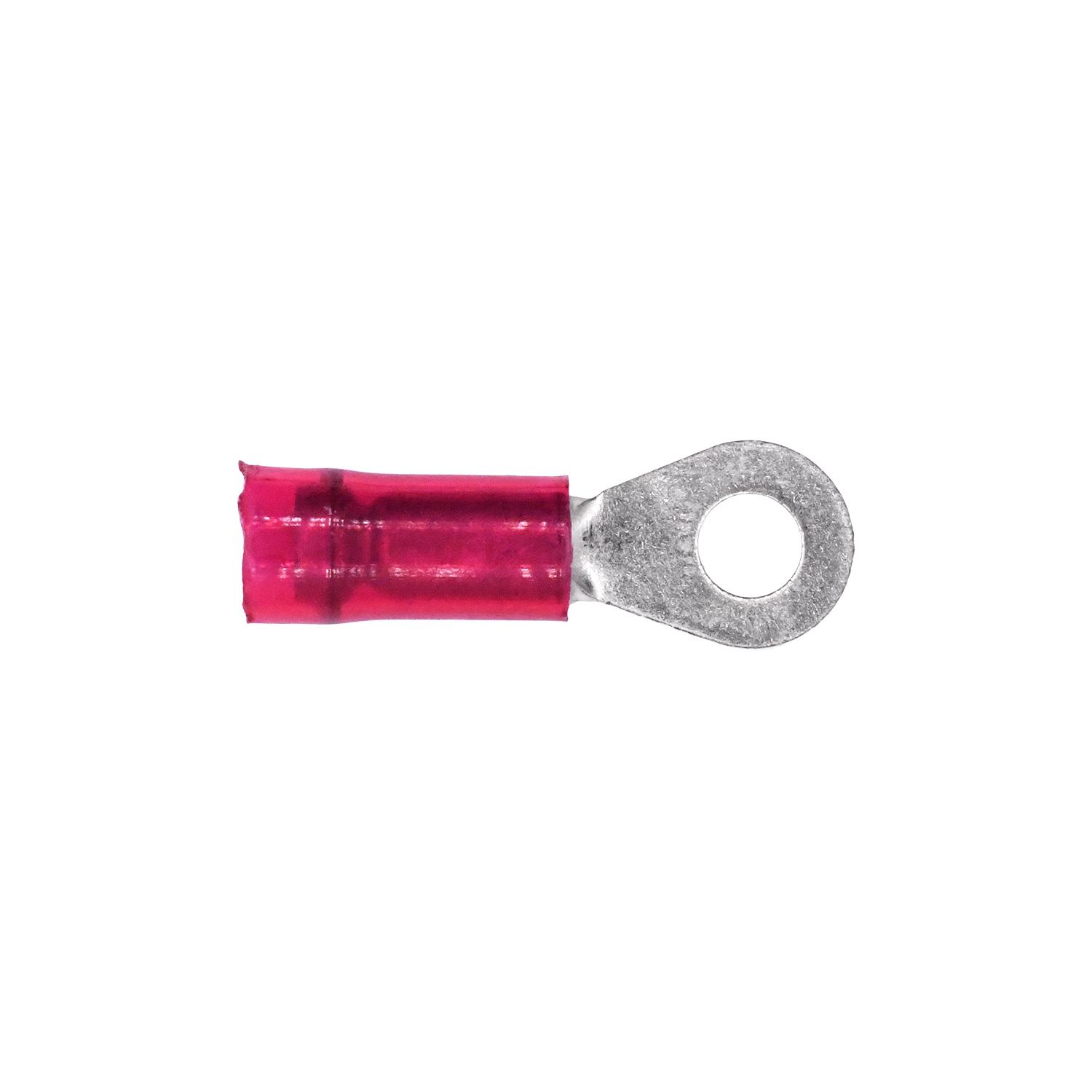 25 pcs/pk- Solderless Terminal Ring 22/18 Gauge Number 4/#6 Ring, Color Red, Wire Gauge 22 to 18
