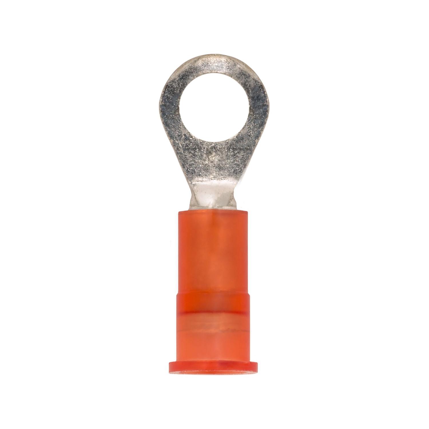 25 pcs/pk- Solderless Terminal Ring 22/18 Gauge #8/#10 Ring, Color Red, Wire Gauge 22 to 18