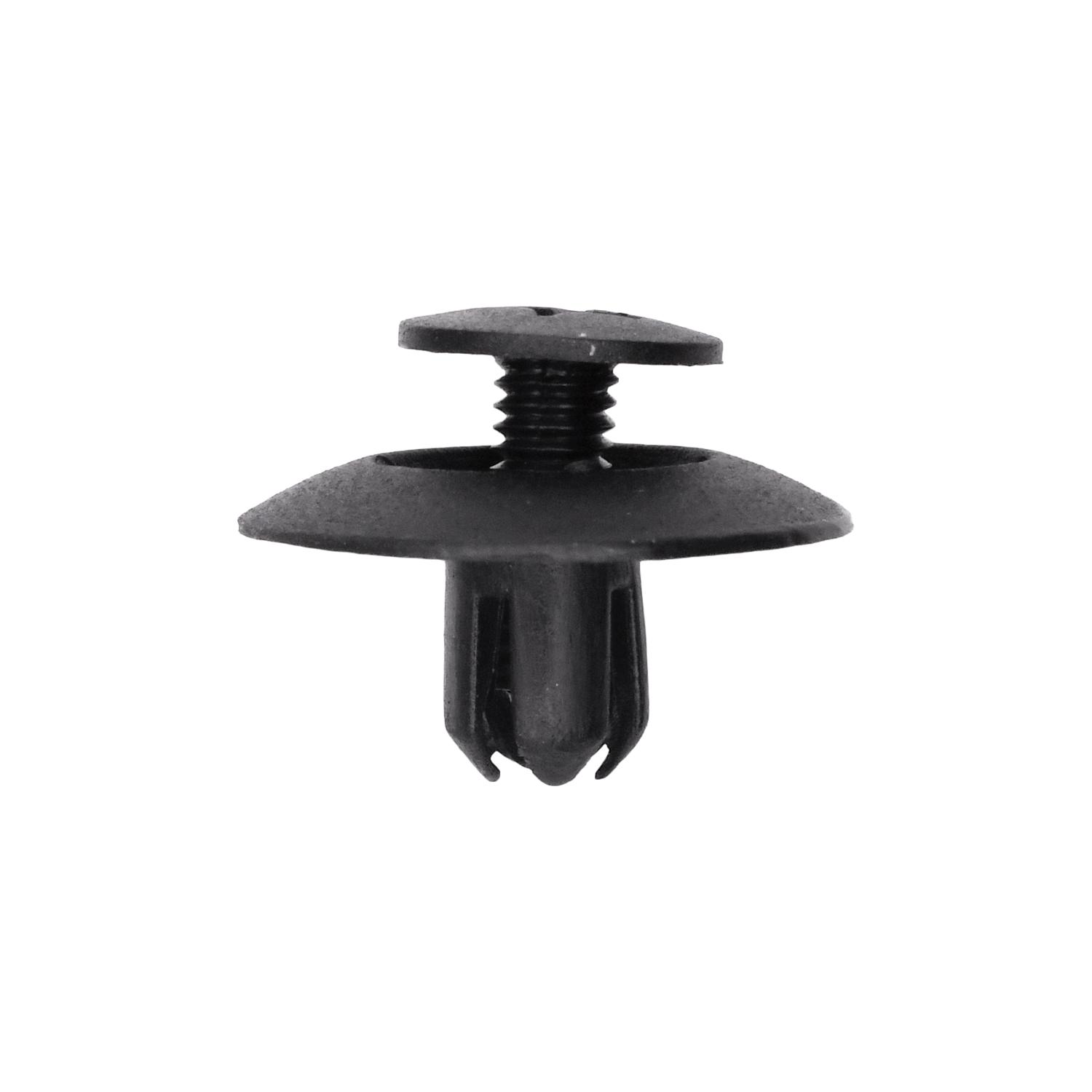 15 pcs/pk- 6mm Push-Type Retainer 20mm Head Diameter 9mm Length, Drive Type Phillips, Material Nylon, Color Black, Type Screw-Type with Closed End