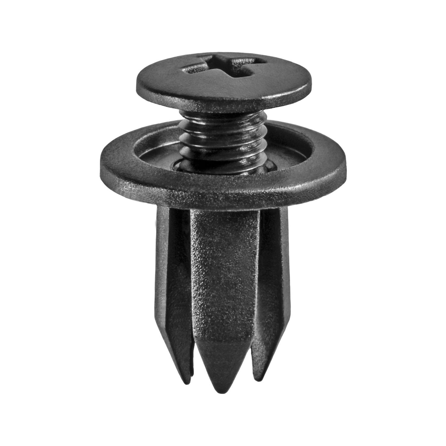 25 pcs/pk- 7mm Push-Type Retainer 14mm Head Diameter 11mm Length, Color Black, Type Screw-Type with Open End