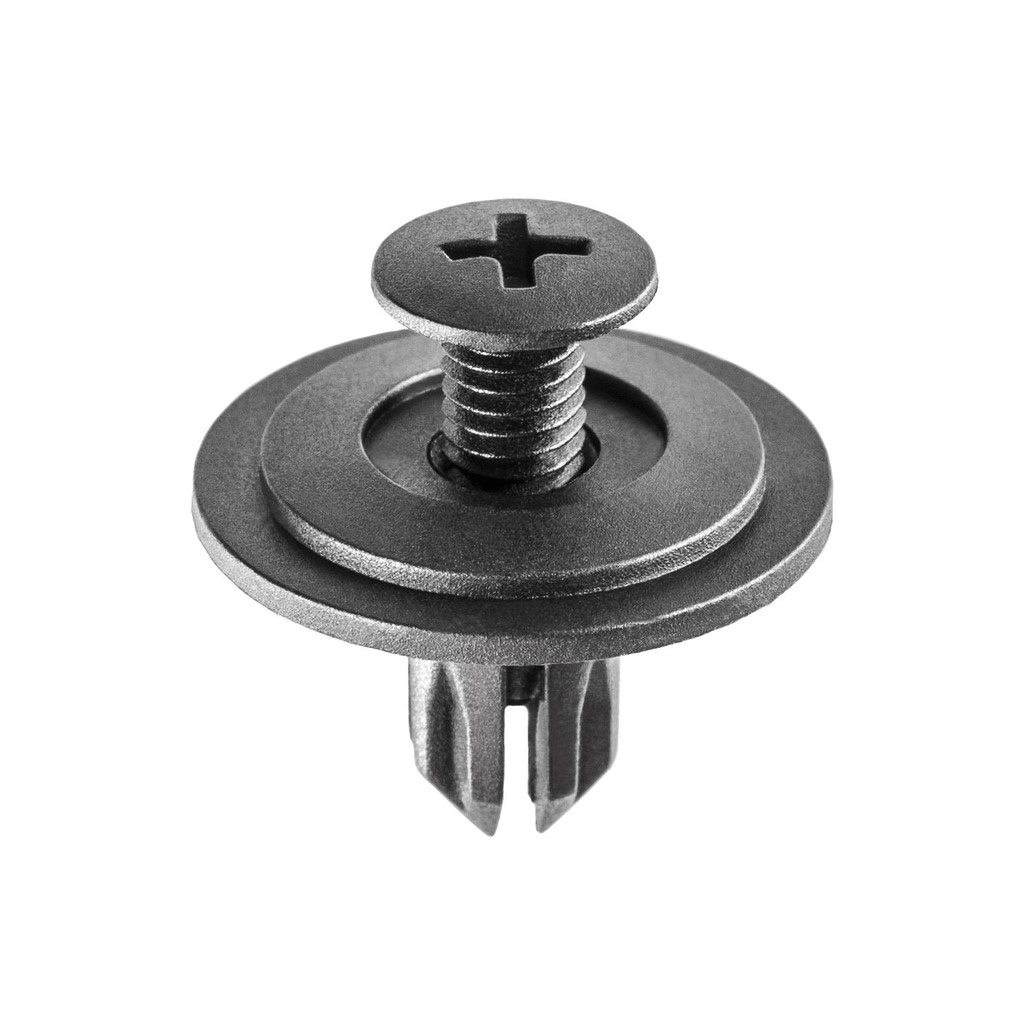 25 pcs/pk- 6mm Push-Type Retainer 18mm Head Diameter 11mm Length, Color Black, Type Screw-Type with Open End