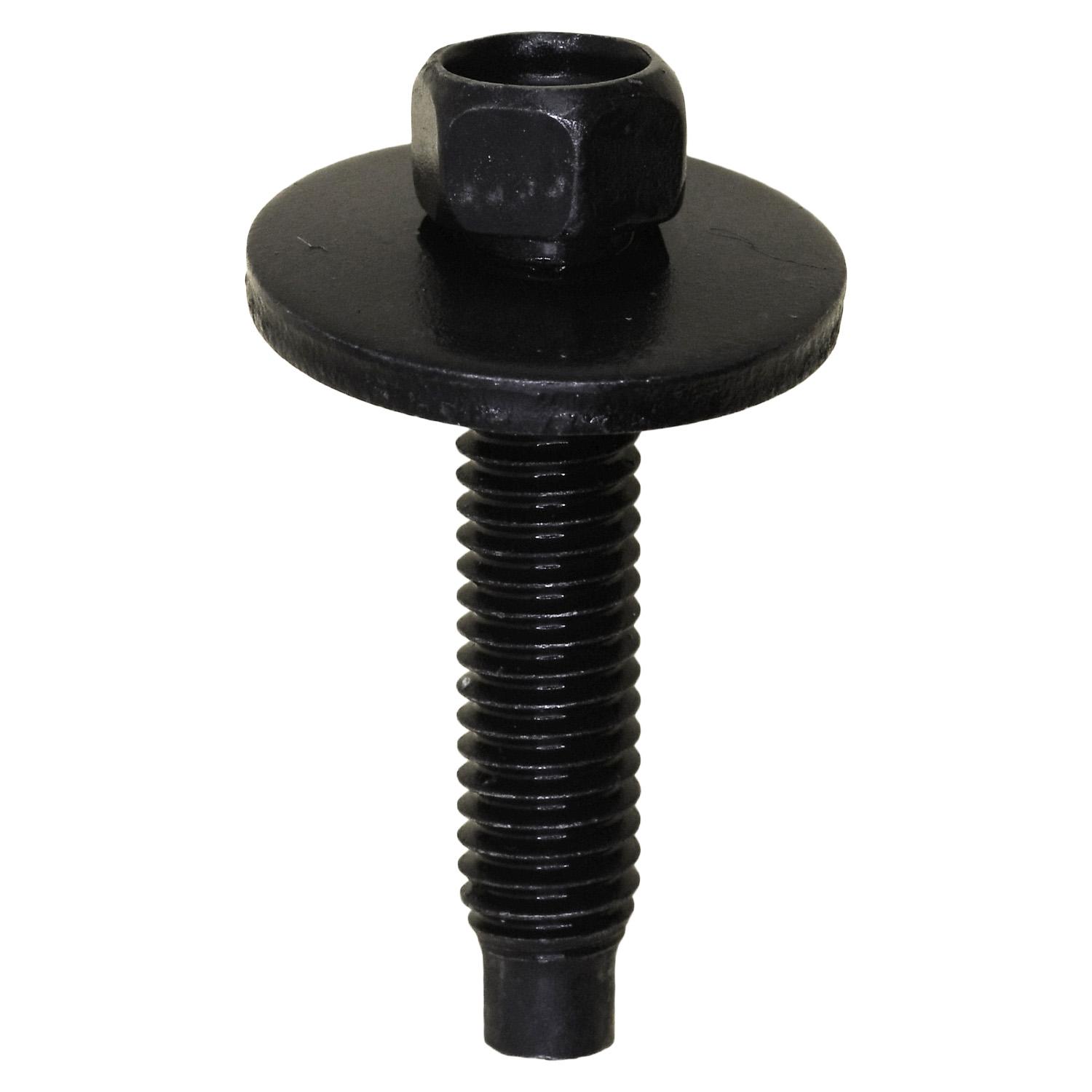 50 pcs/pk- Hex Head Sems Body Bolt Black M6-1.0 x 28mm, Head Style Hex Sems, Point Type Dog Point, Finish Chrome