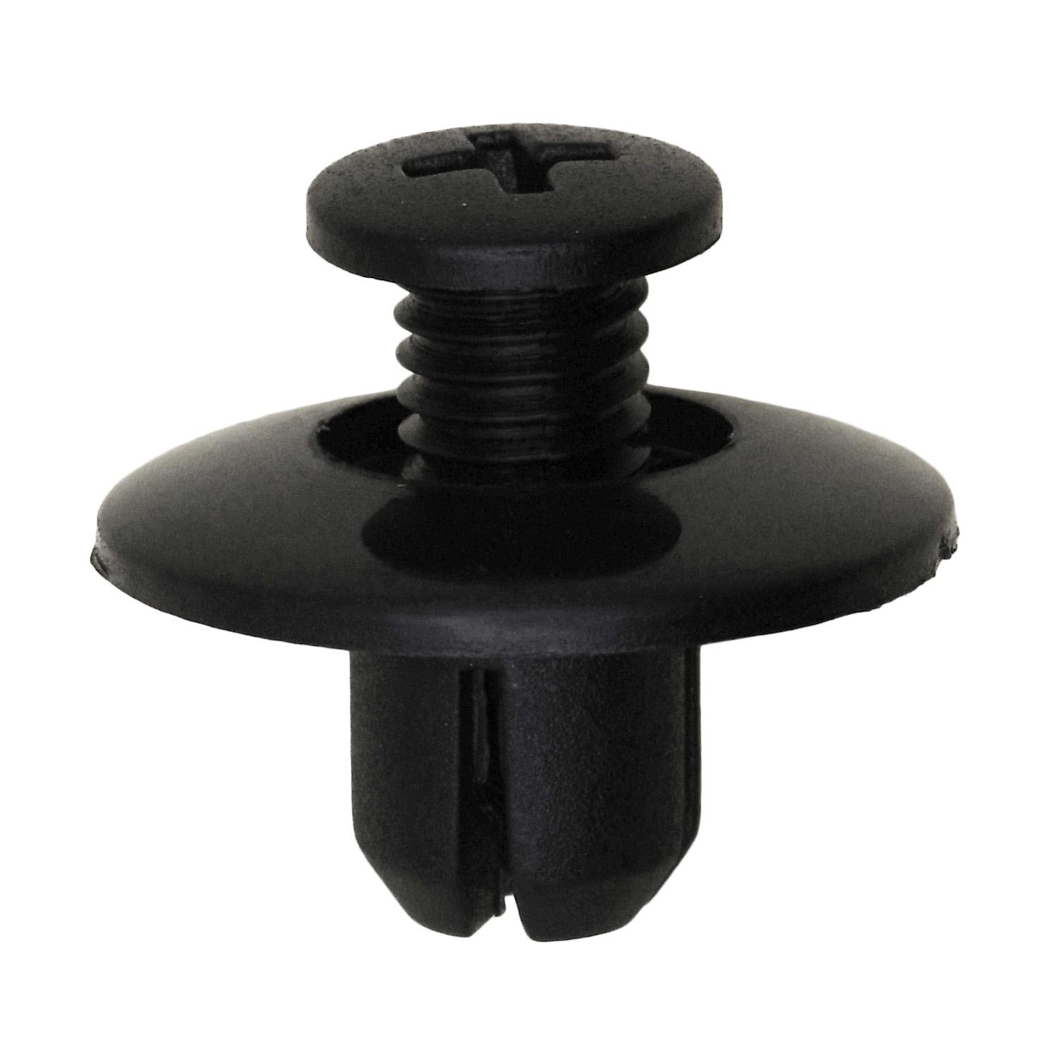 25 pcs/pk- 8mm Push Type Retainer, Head Diameter 20mm, Rivet Length 9mm, Color Black, Type Screw-Type with Open End