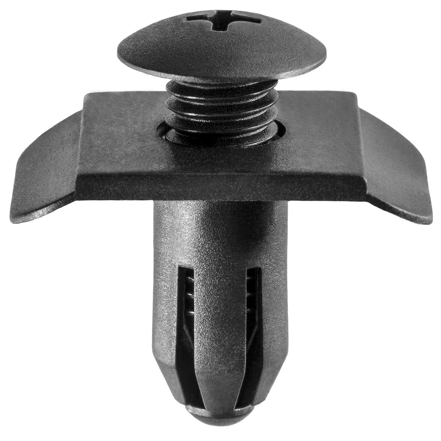 10 pcs/pk- 10mm Bumper Cover Retainer 18mm Stem Length, Drive Type Phillips, Head Diameter 20mm x 30mm, Color Black, Type Screw-Type with Open End