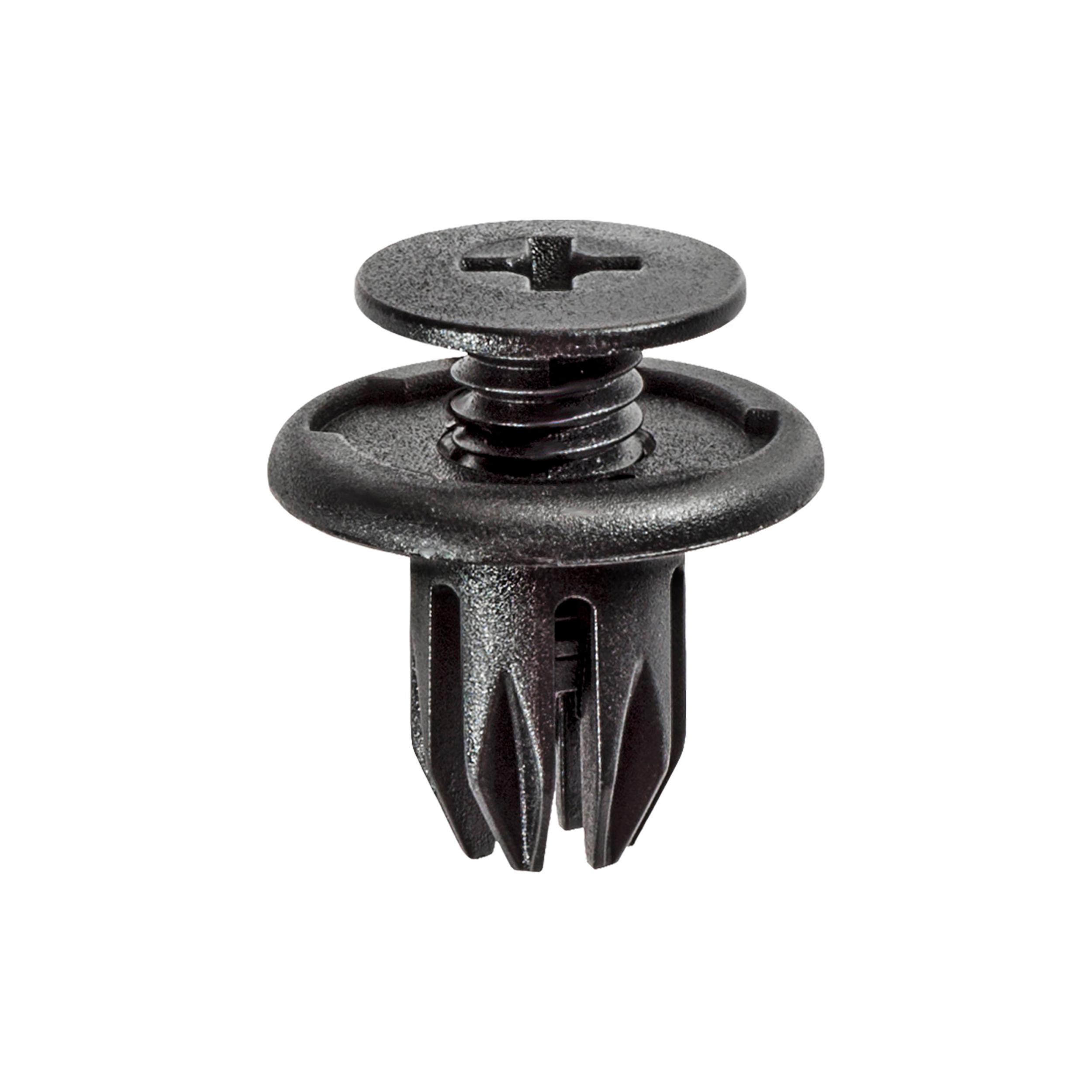 15 pcs/pk- 10mm Push-Type Retainer 20mm Head Diameter 15mm Length, Color Black, Type Screw-Type with Open End