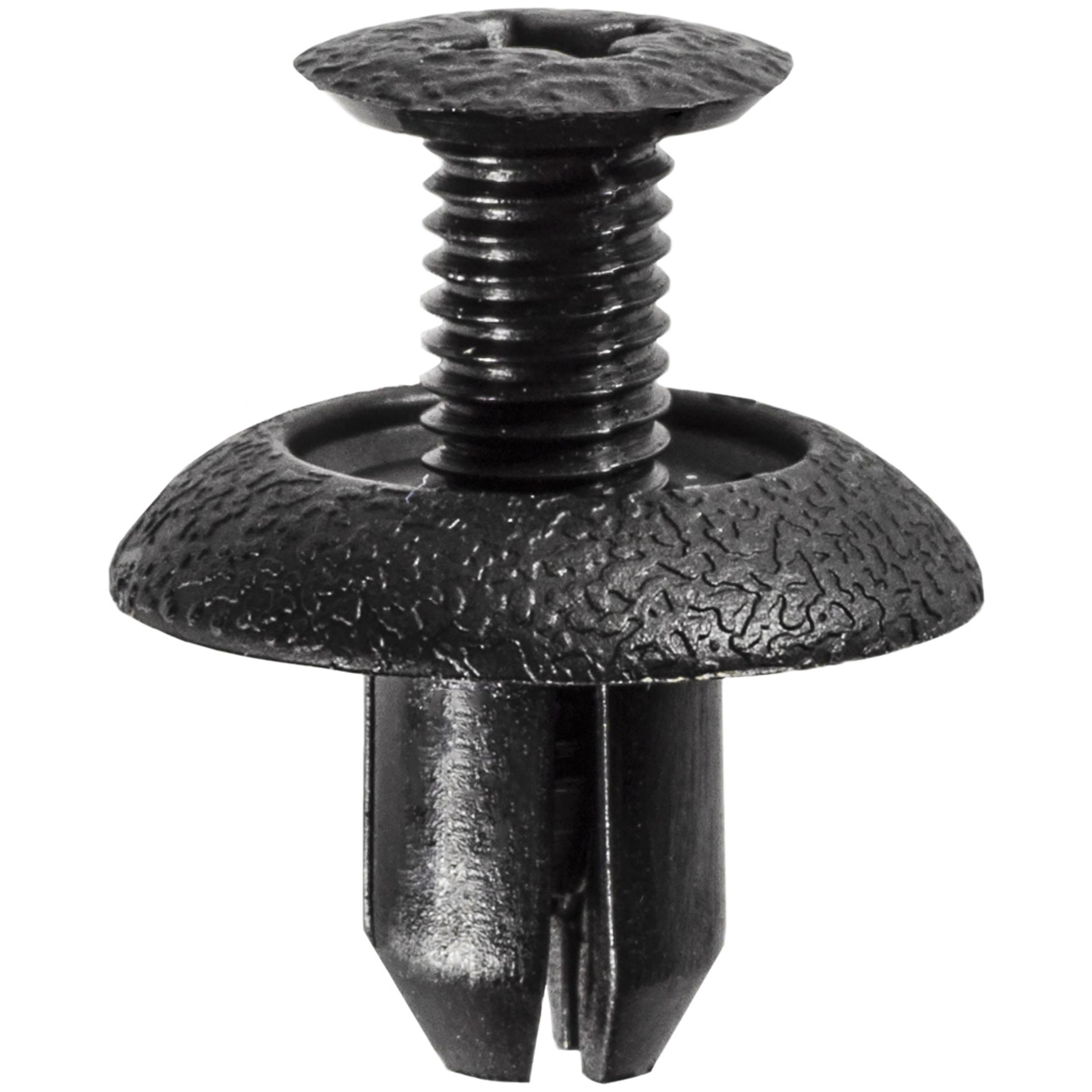 10 pcs/pk- 7mm Bumper Push-Type Retainer 10mm Length, Drive Type Phillips, Head Diameter 17mm, Color Black, Type Screw-Type with Open End