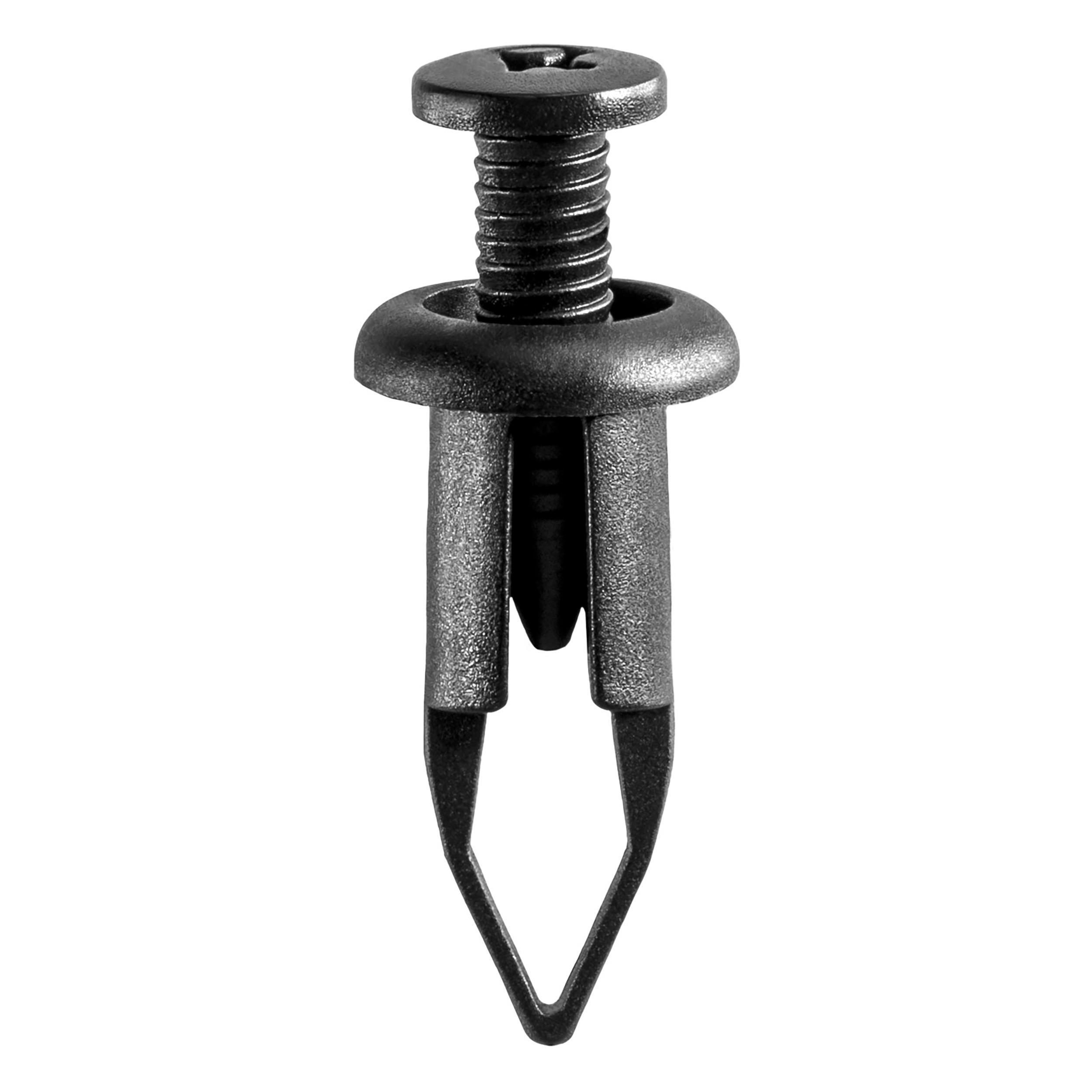 10 pcs/pk- 9mm Push-Type Retainer 27mm Length 15mm Head Diameter, Drive Type Phillips, Color Black, Type Screw-Type with Closed End