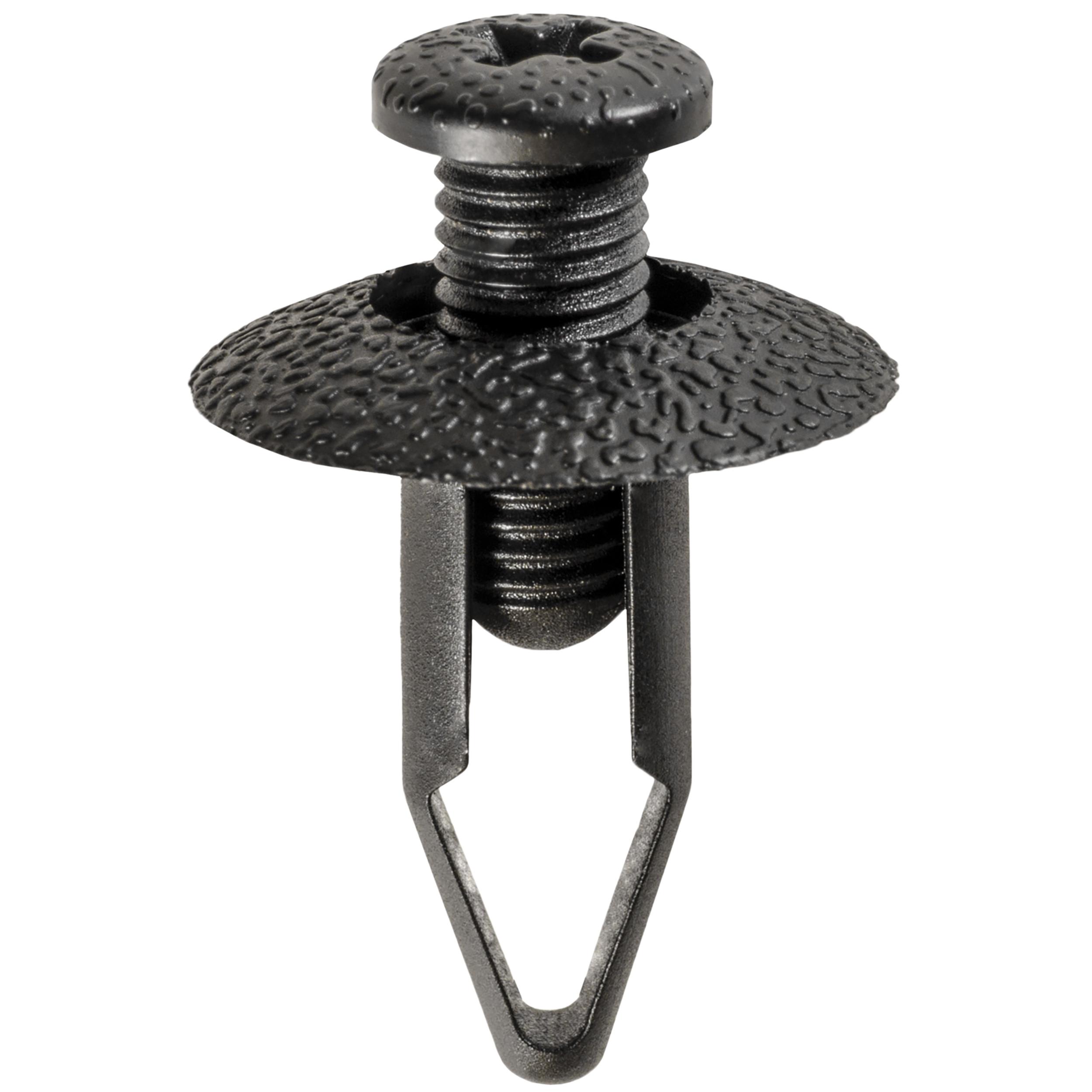 15 pcs/pk- 8mm Push-Type Retainer, Drive Type Phillips, Head Diameter 20mm, Rivet Length 20mm, Color Black, Type Screw-Type with Closed End