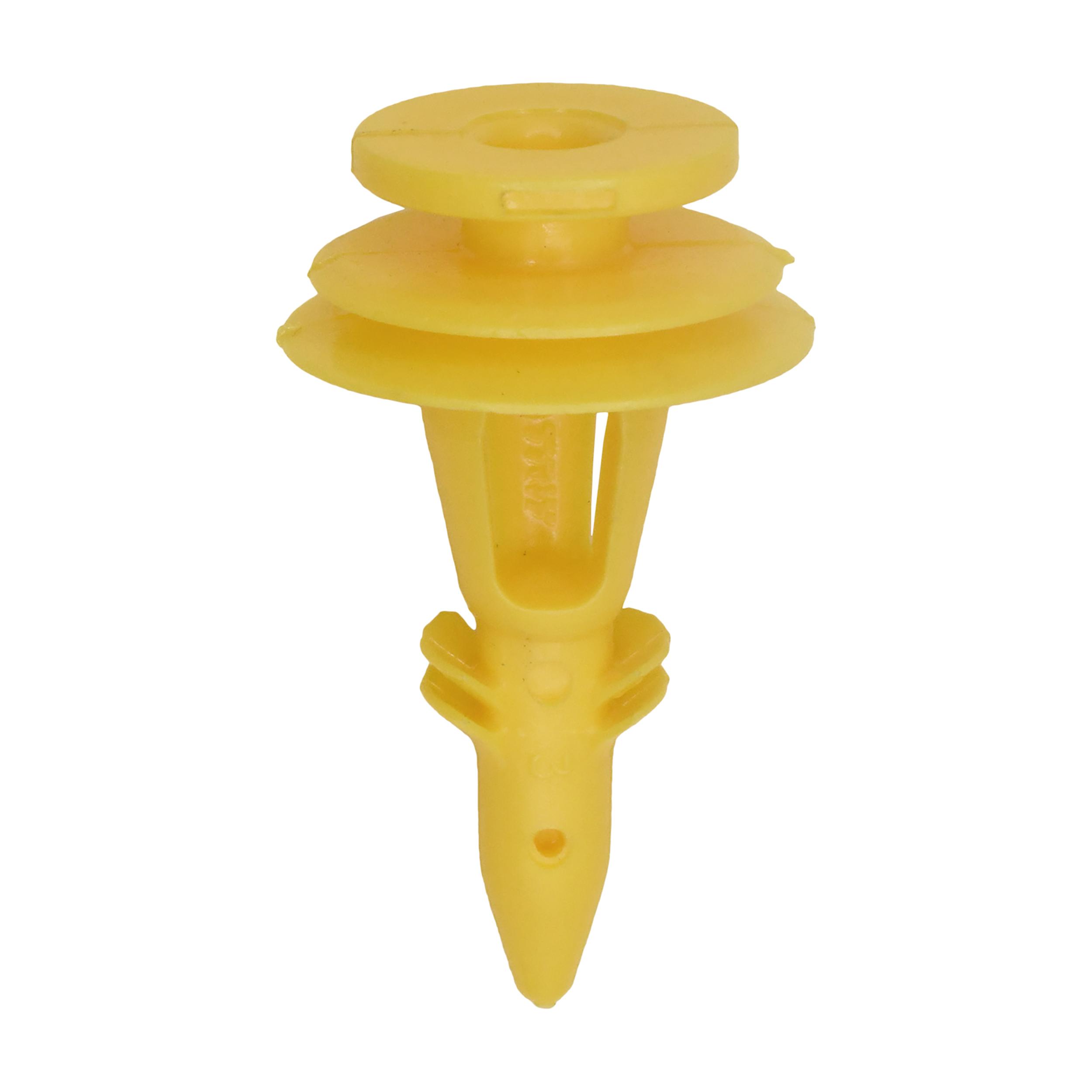 25 pcs/pk- Jeep Trim Panel Nylon Retainer, Rivet Length 25mm, Color Yellow, Type Triple Head