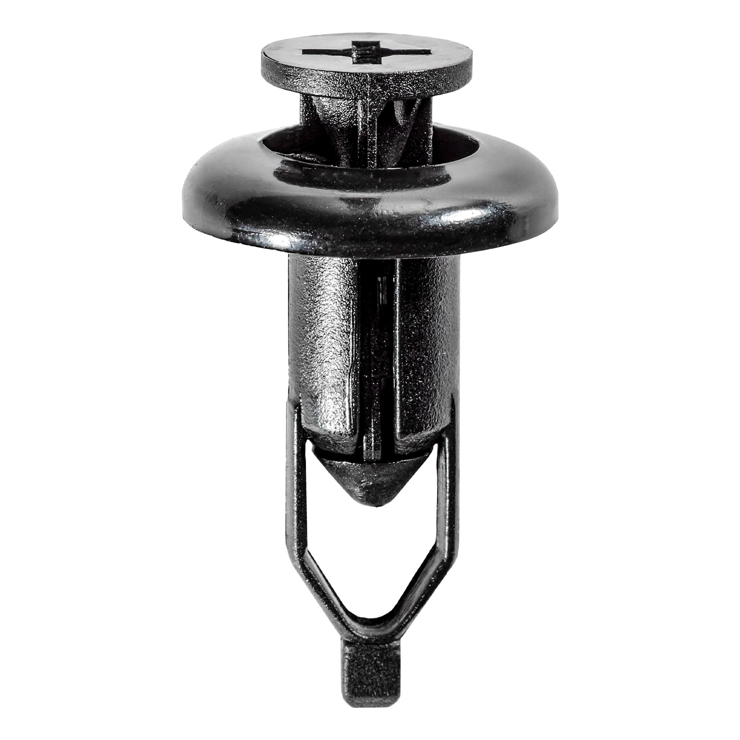 10 pcs/pk- Push-Type Retainer 19mm Head Diameter 26mm Length, Drive Type Phillips, Color Black, Type Screw-Type with Closed End