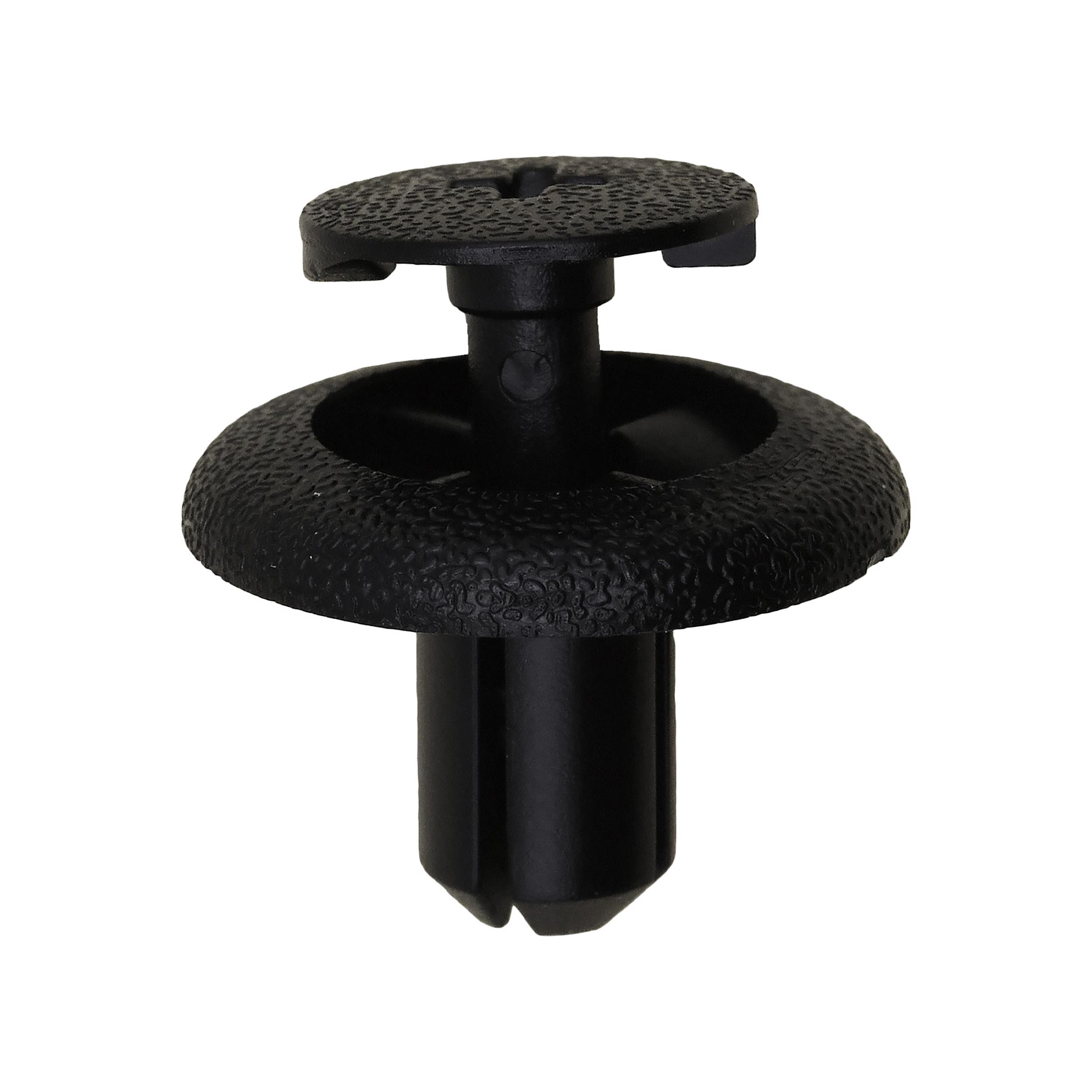 10 pcs/pk- 7mm Push-Type Retainer 20mm Head Diameter 12mm Length, Drive Type Phillips, Color Black, Type Screw-Type with Open End