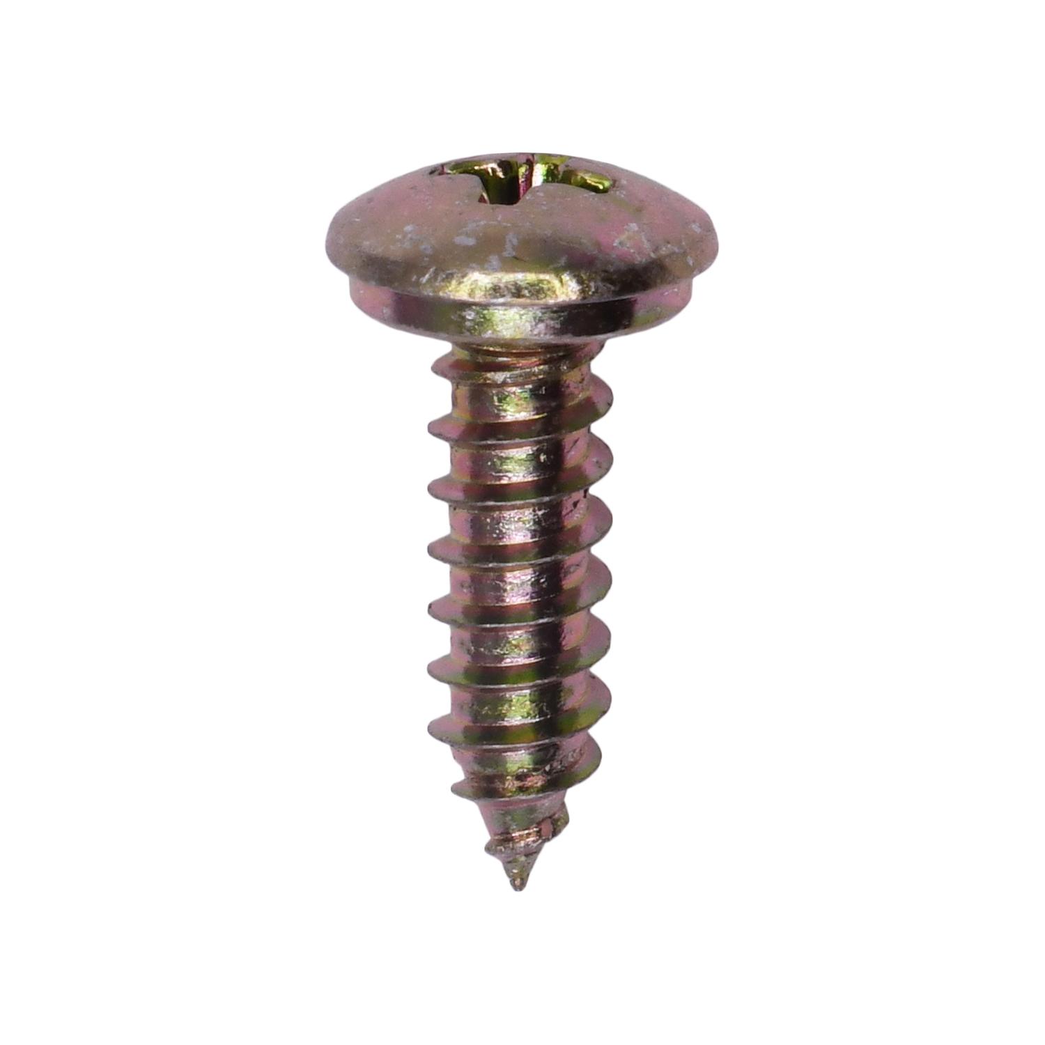 50 pcs/pk- M4.8-1.59 License Plate Screw M4.8 x 16mm Zinc Yellow, Head Style Phillips Modified Truss, Head Diameter 10mm, Finish Yellow Zinc Dichromate