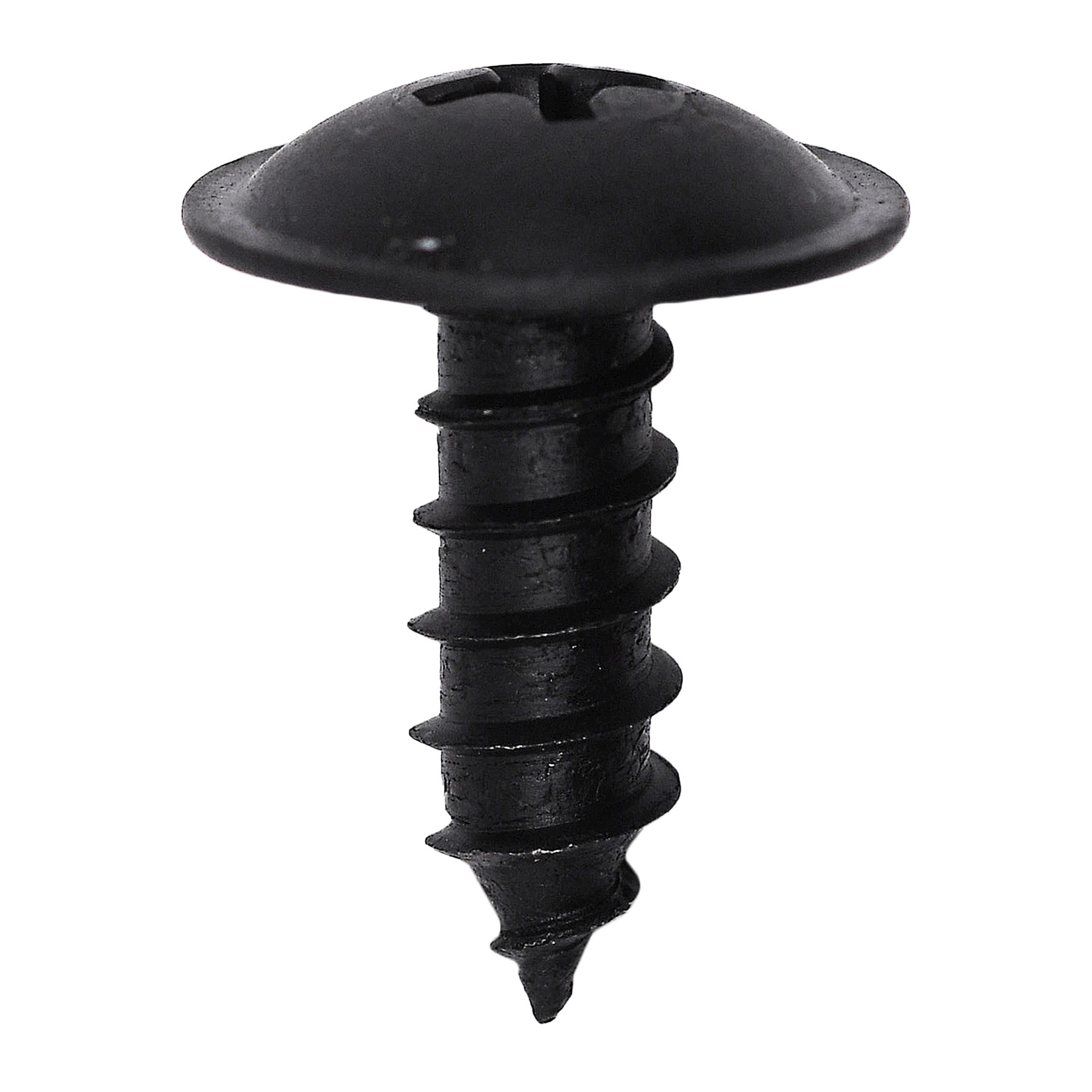 50 pcs/pk- M5-2.12 (#12) Phillips Truss Head Tapping Screw M4.8-1.61 x 15mm, Head Diameter 14mm, Point Type A/AB, Finish Black Phosphate