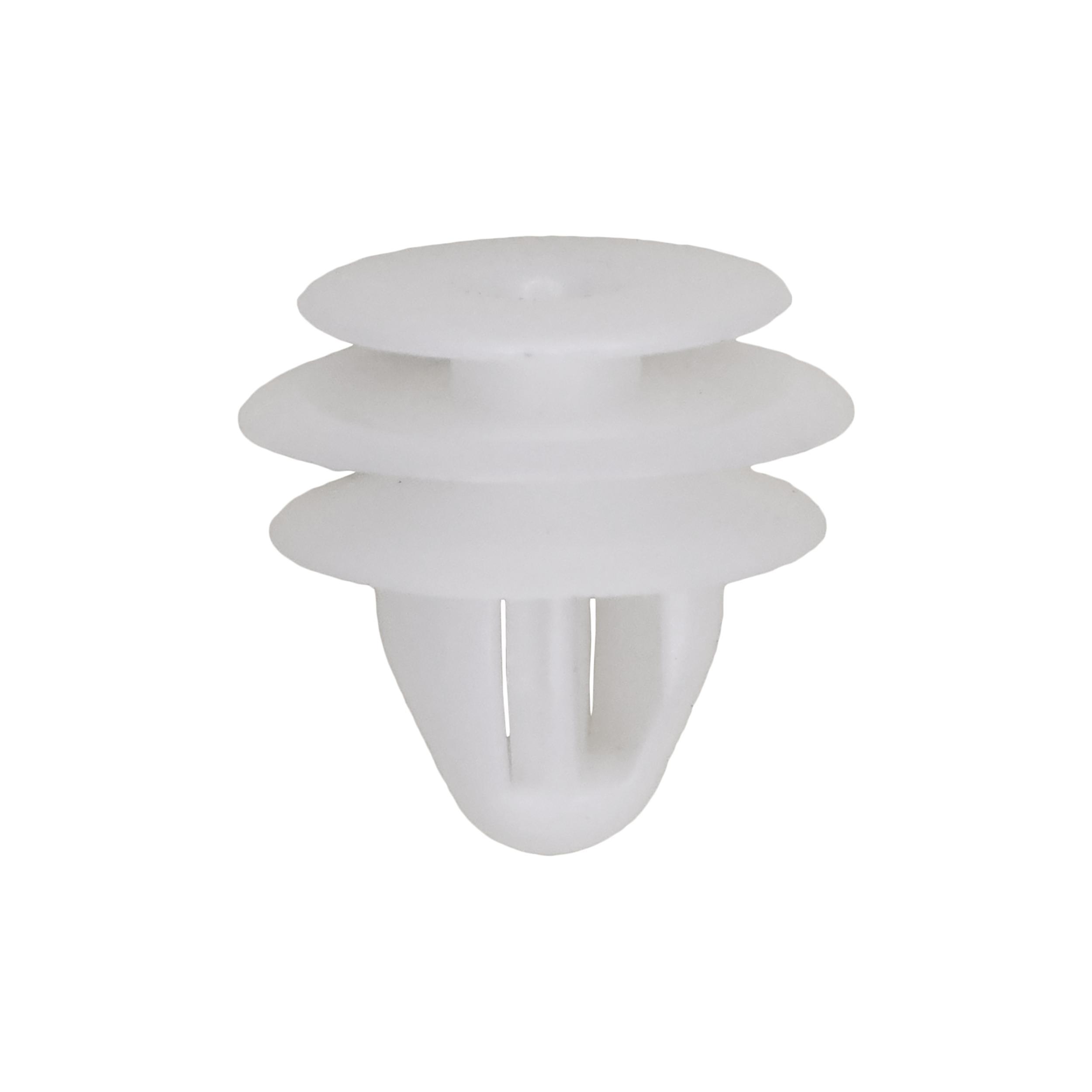 50 pcs/pk- Trim Panel Retainer 9.5mm Stem Length, Material Nylon, Color White, Type Triple Head