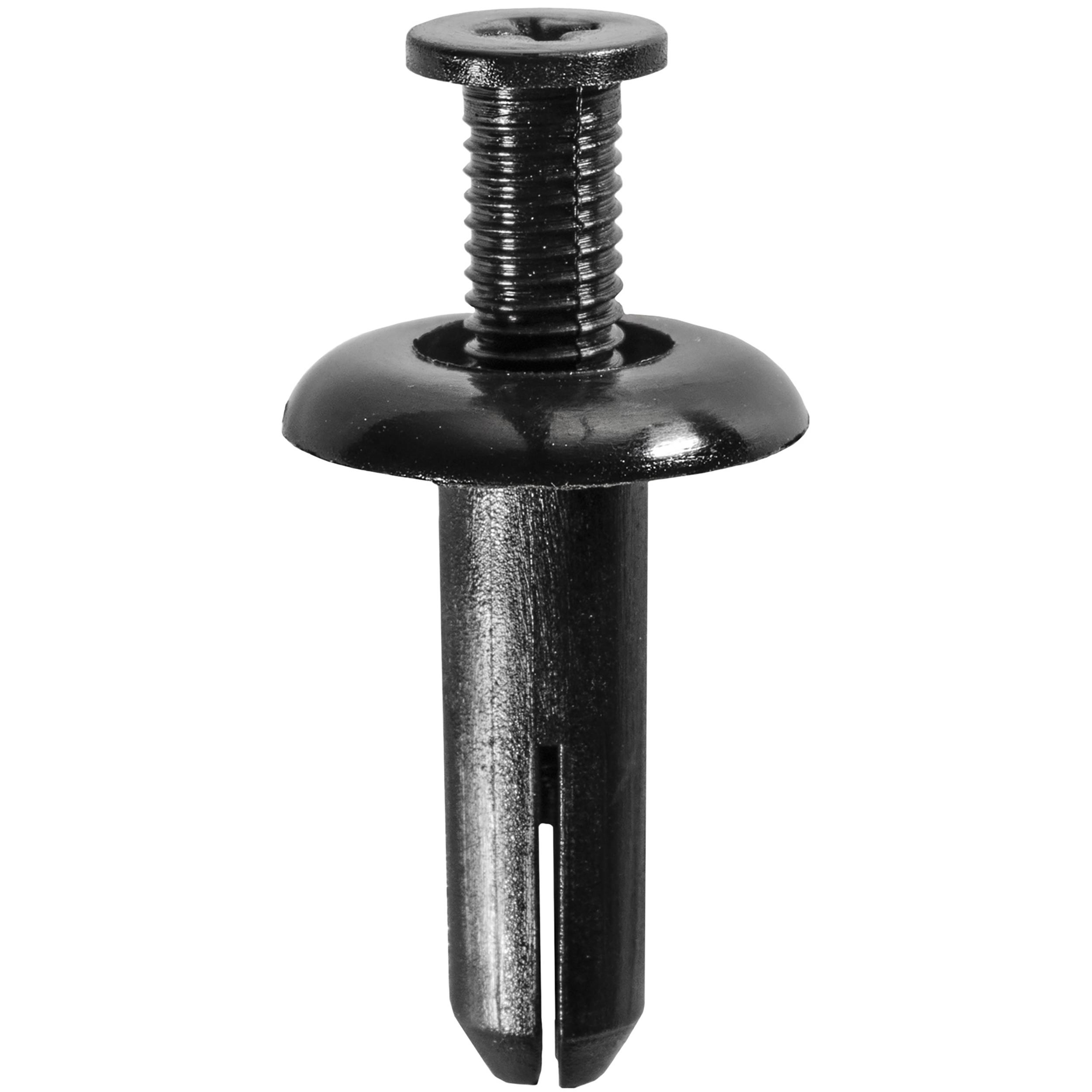 5 pcs/pk- 8mm Front Bumper Retainer 26mm Stem Length, Drive Type Phillips, Head Diameter 20mm, Color Black, Type Screw-Type with Open End