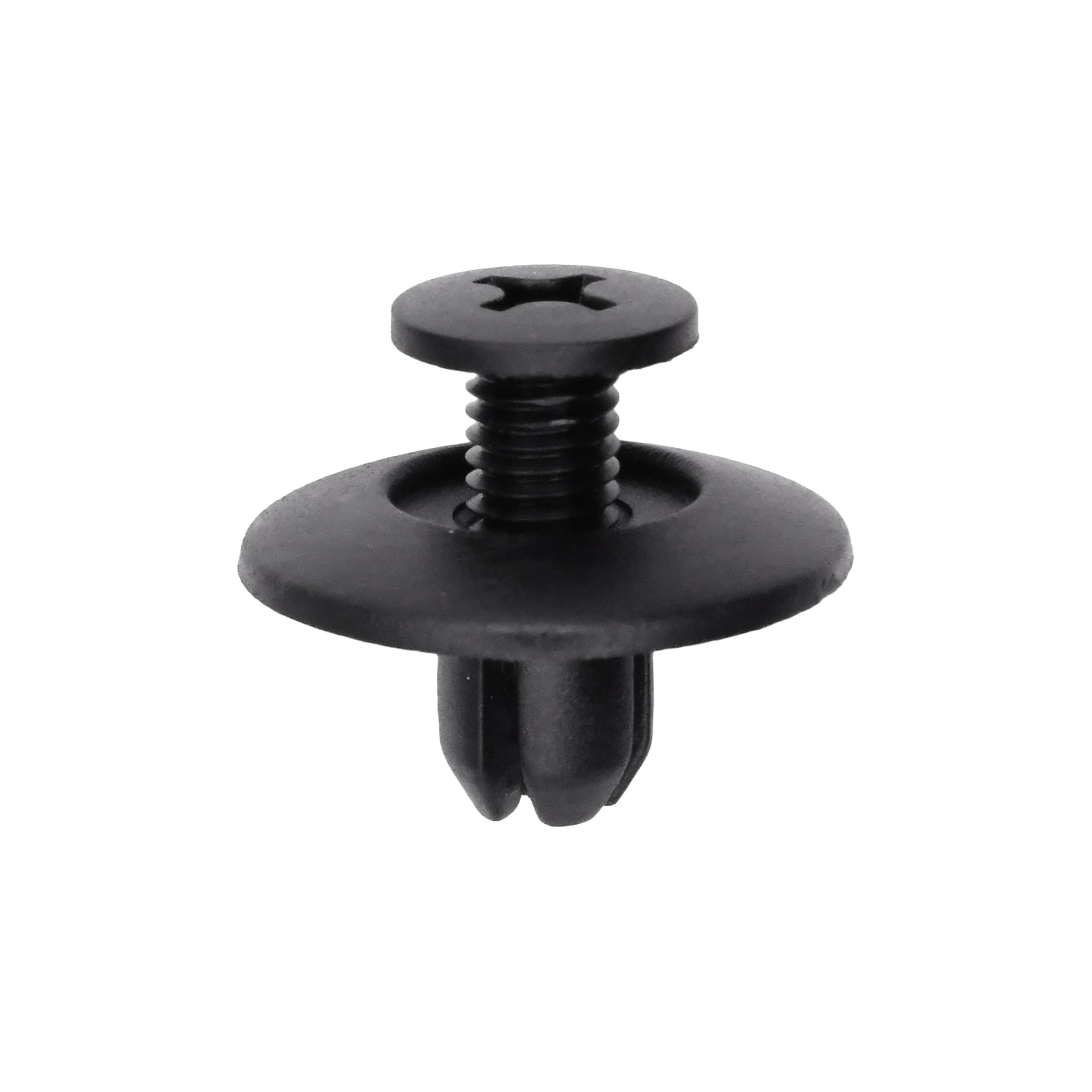 10 pcs/pk- 7mm Push-Type Retainer 20mm Head Diameter 9mm Stem Length, Drive Type Phillips, Color Black, Type Screw-Type with Open End