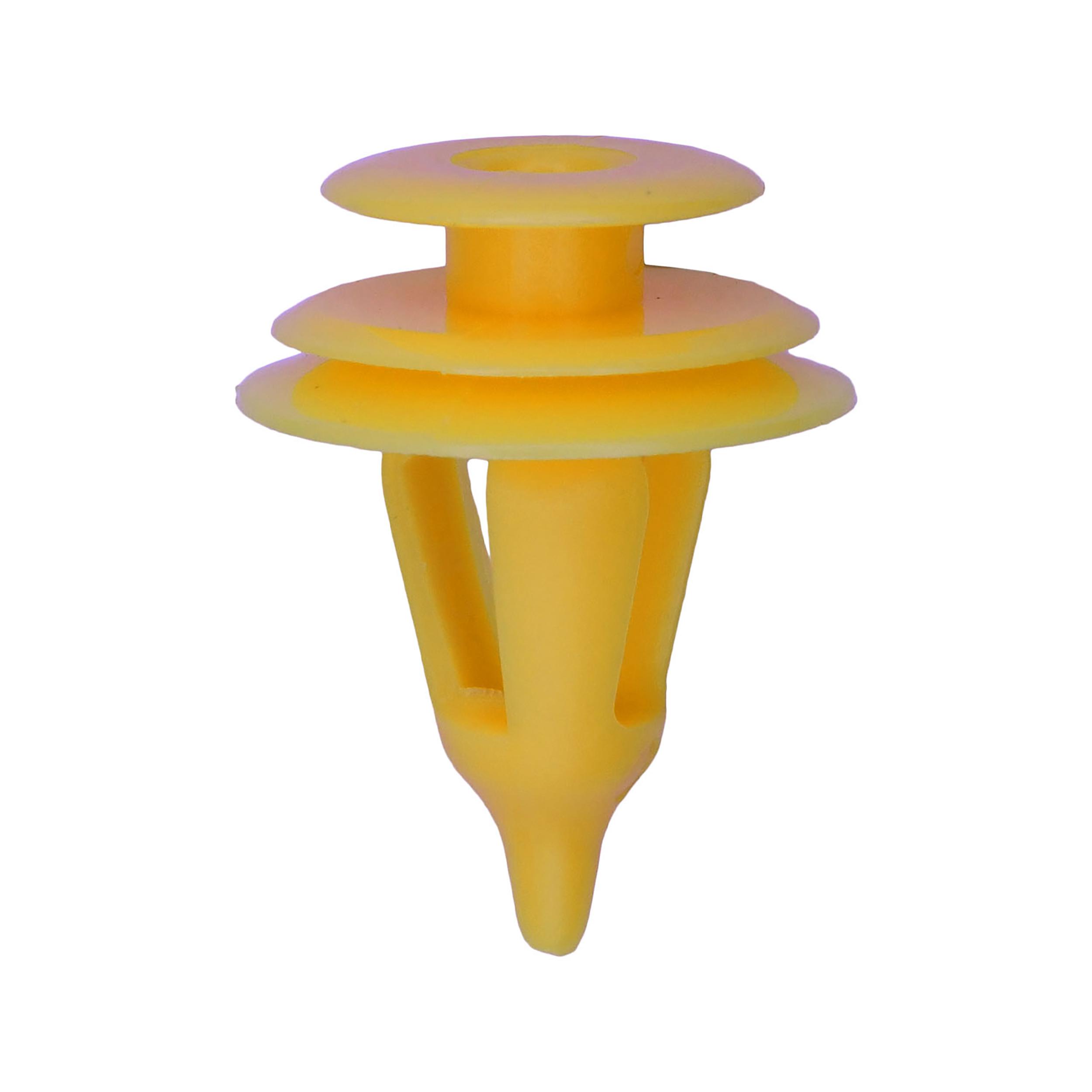 15 pcs/pk- Trim Panel Retainer 23mm Overall Length, Rivet Length 14mm, Material Nylon, Color Yellow