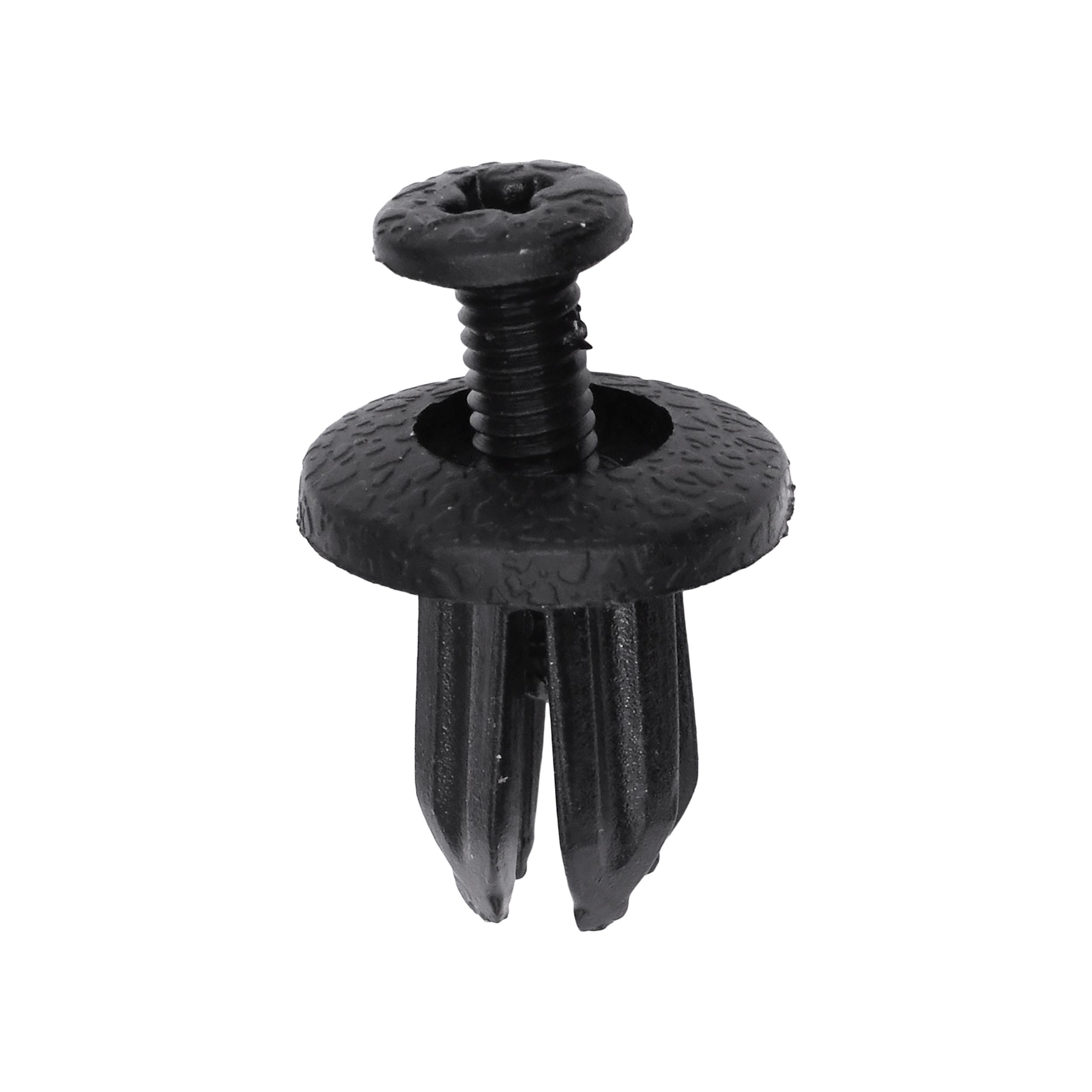 5 pcs/pk- 7mm x 7mm Push-Type Retainer 15mm Head Diameter 13mm Length, Drive Type Phillips, Color Black, Type Screw-Type with Open End