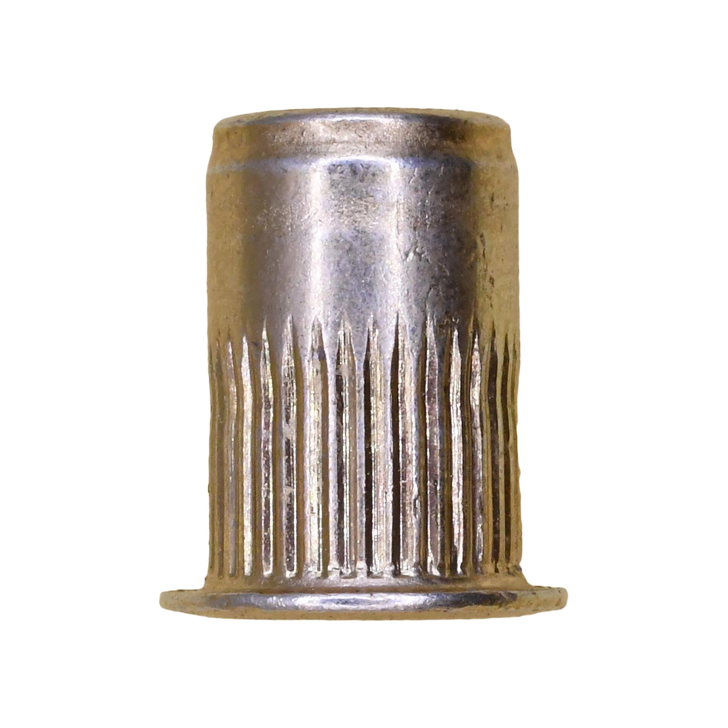 25 pcs/pk- Insert Nut M6-1.07mm-4.2mm Grip Zinc Yellow, Head Diameter 12.5mm, Grip Range 0.7mm - 4.2mm, Material Metal, Finish Yellow Zinc Chromate