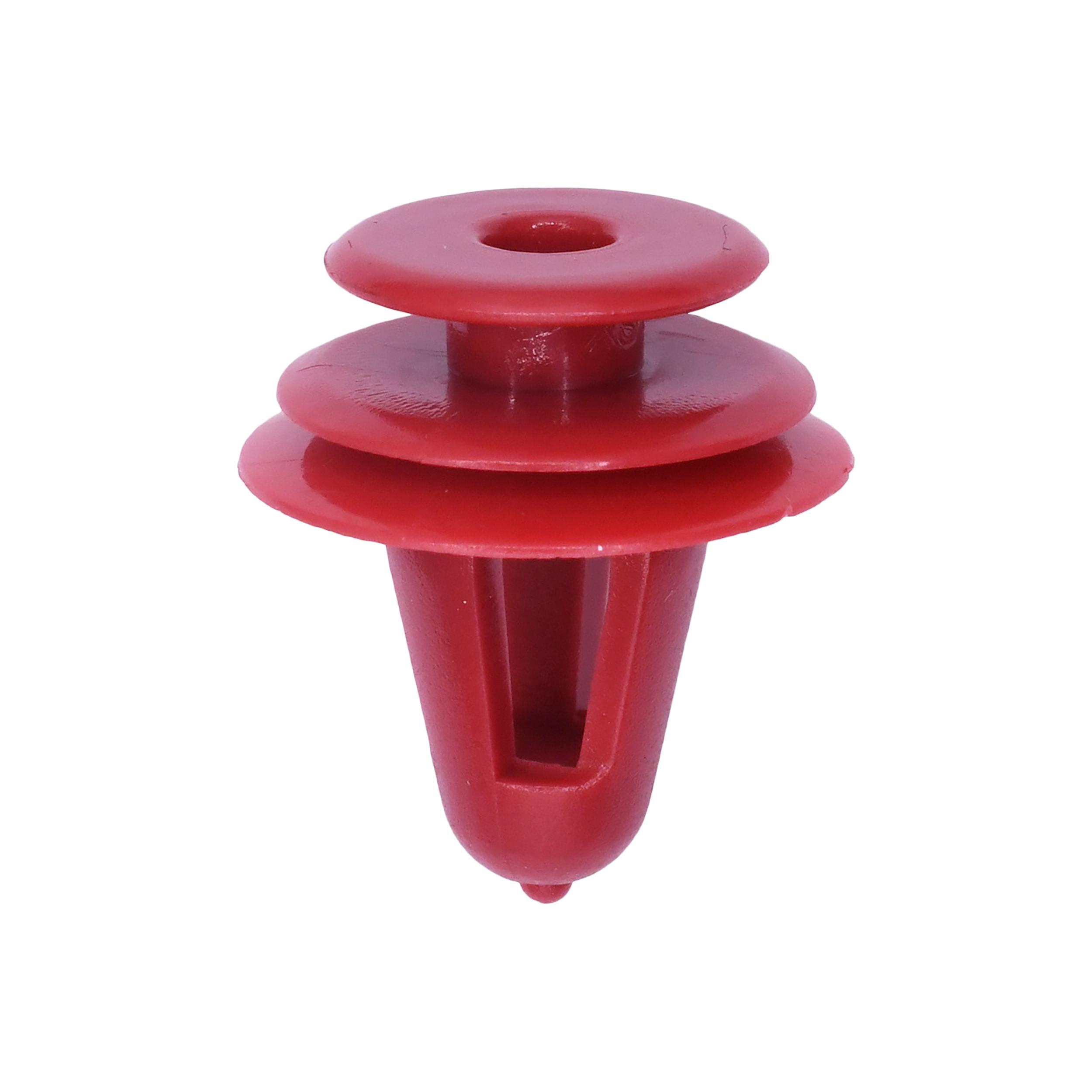 15 pcs/pk- Trim Board Retainer 20.5mm Total Length, Rivet Length 14mm, Material Nylon, Color Red, Type Triple Head