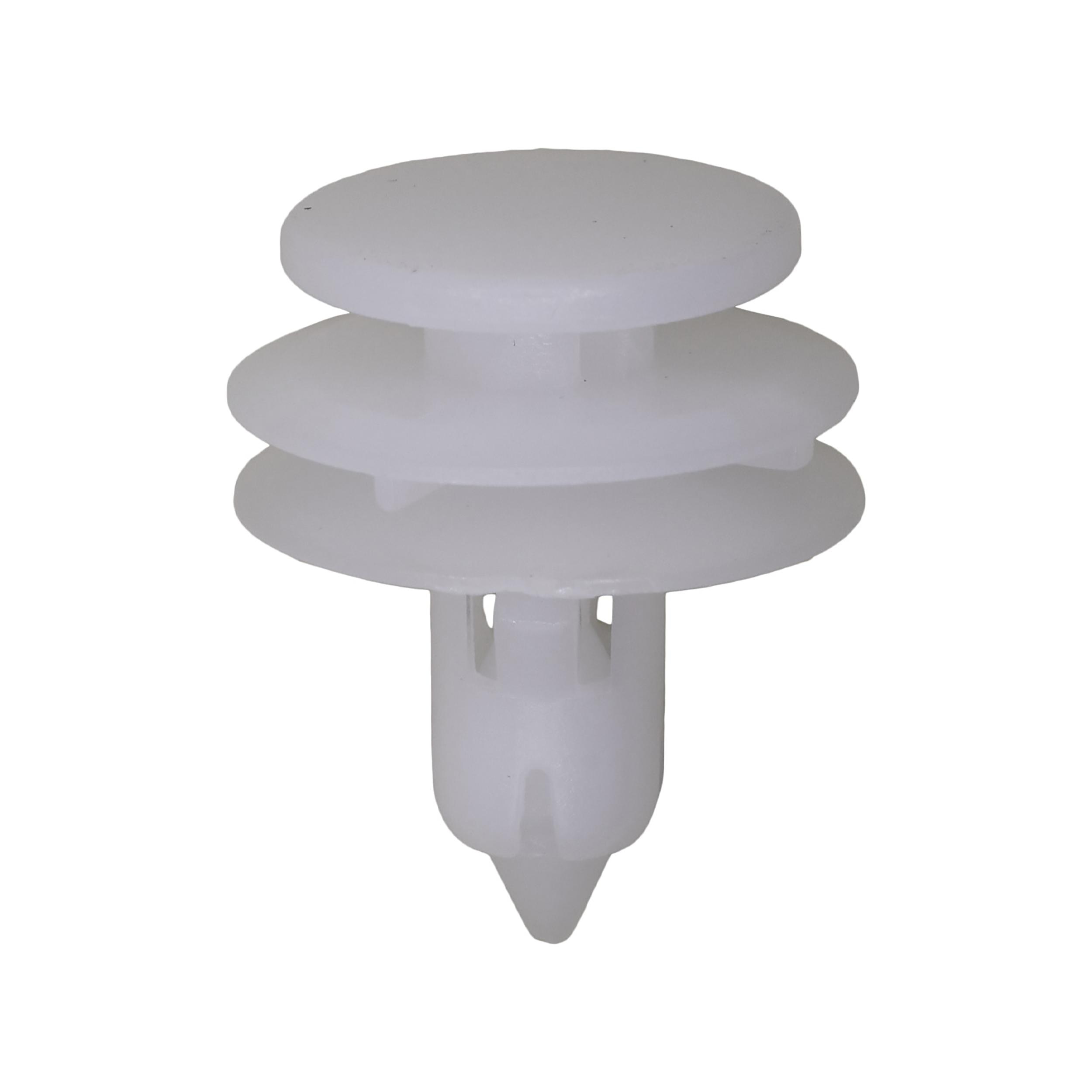 25 pcs/pk- Door Trim Panel Retainer, Rivet Length 14mm, Material Nylon, Color White, Type Triple Head