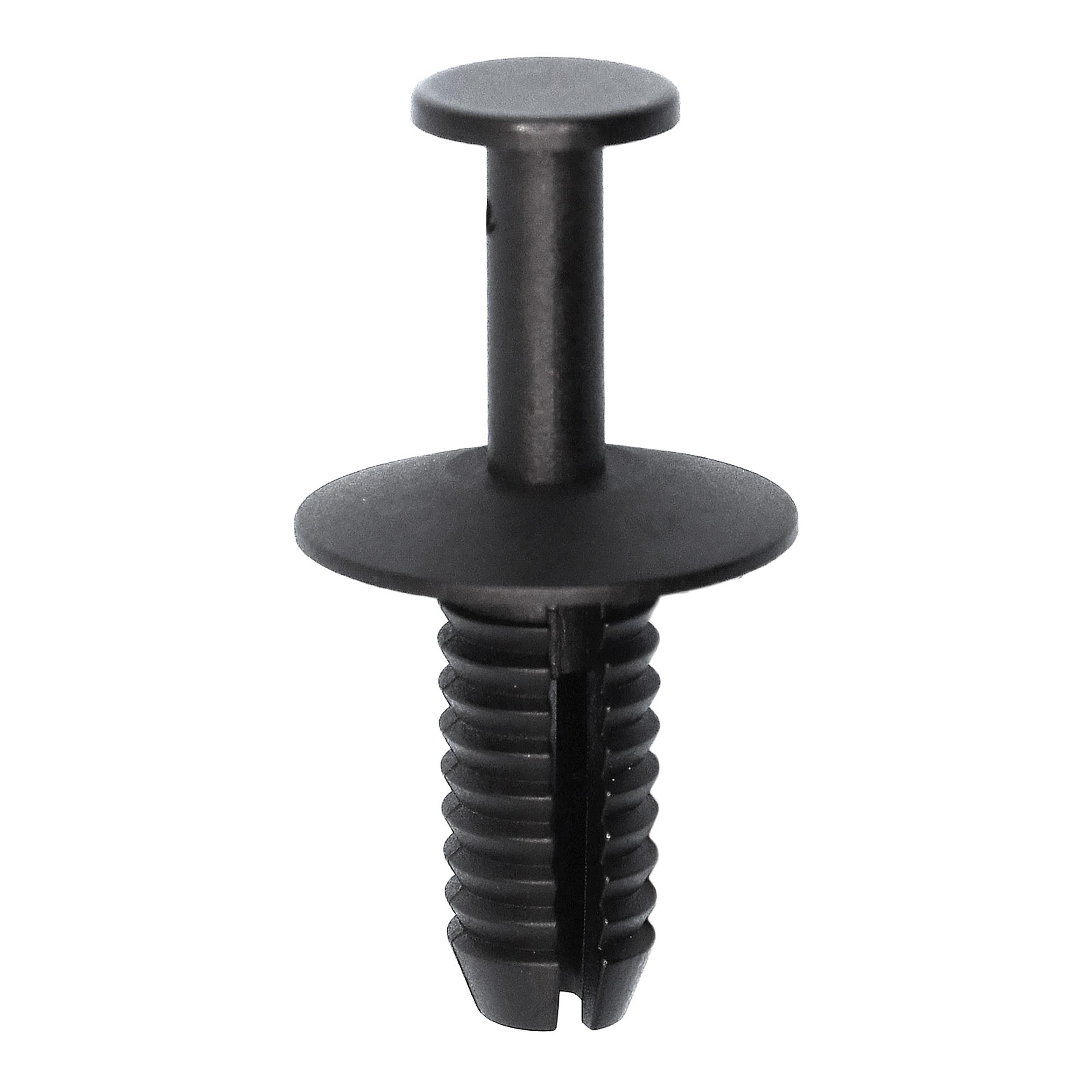 50 pcs/pk- 6.3mm Scuff Plate Retainer 15mm Head Diameter 15mm Stem Length, Color Black, Type Push-Type Retainer