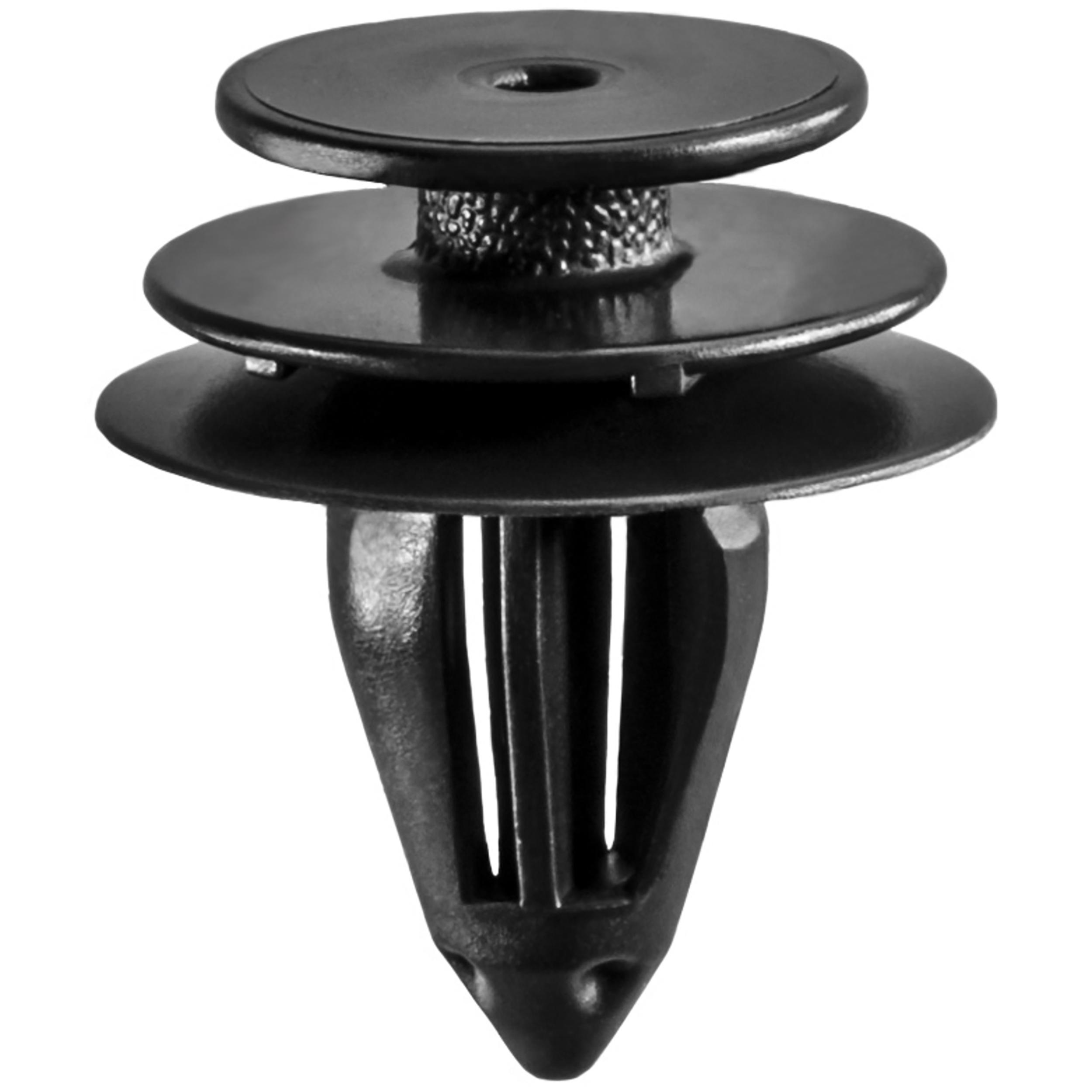 25 pcs/pk- Trim Panel Retainer 15mm Stem Length, Material Nylon, Color Black, Type Triple Head