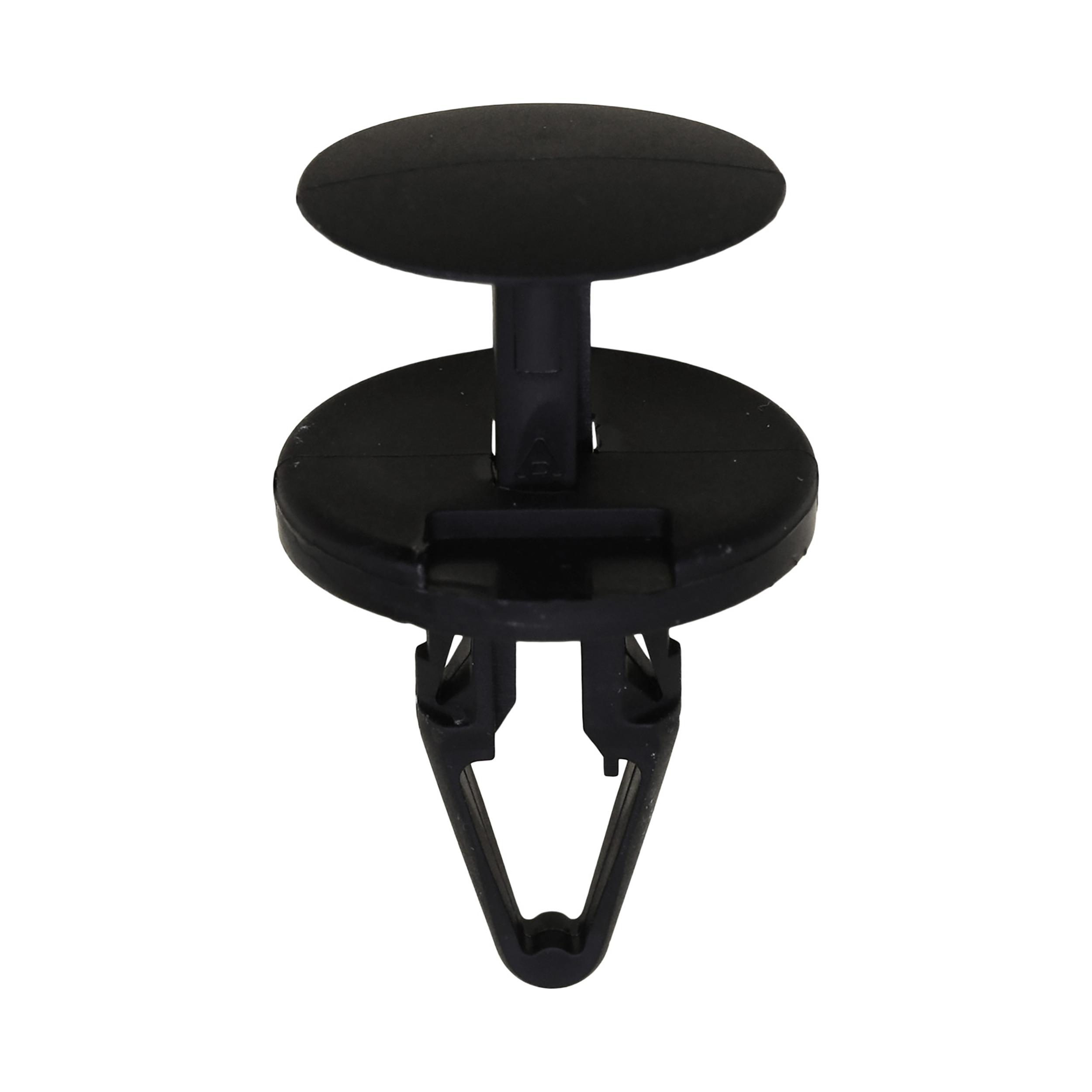 25 pcs/pk- 6.5mm Push Type Retainer, Head Diameter 18mm, Rivet Length 17.5mm, Material Nylon, Color Black