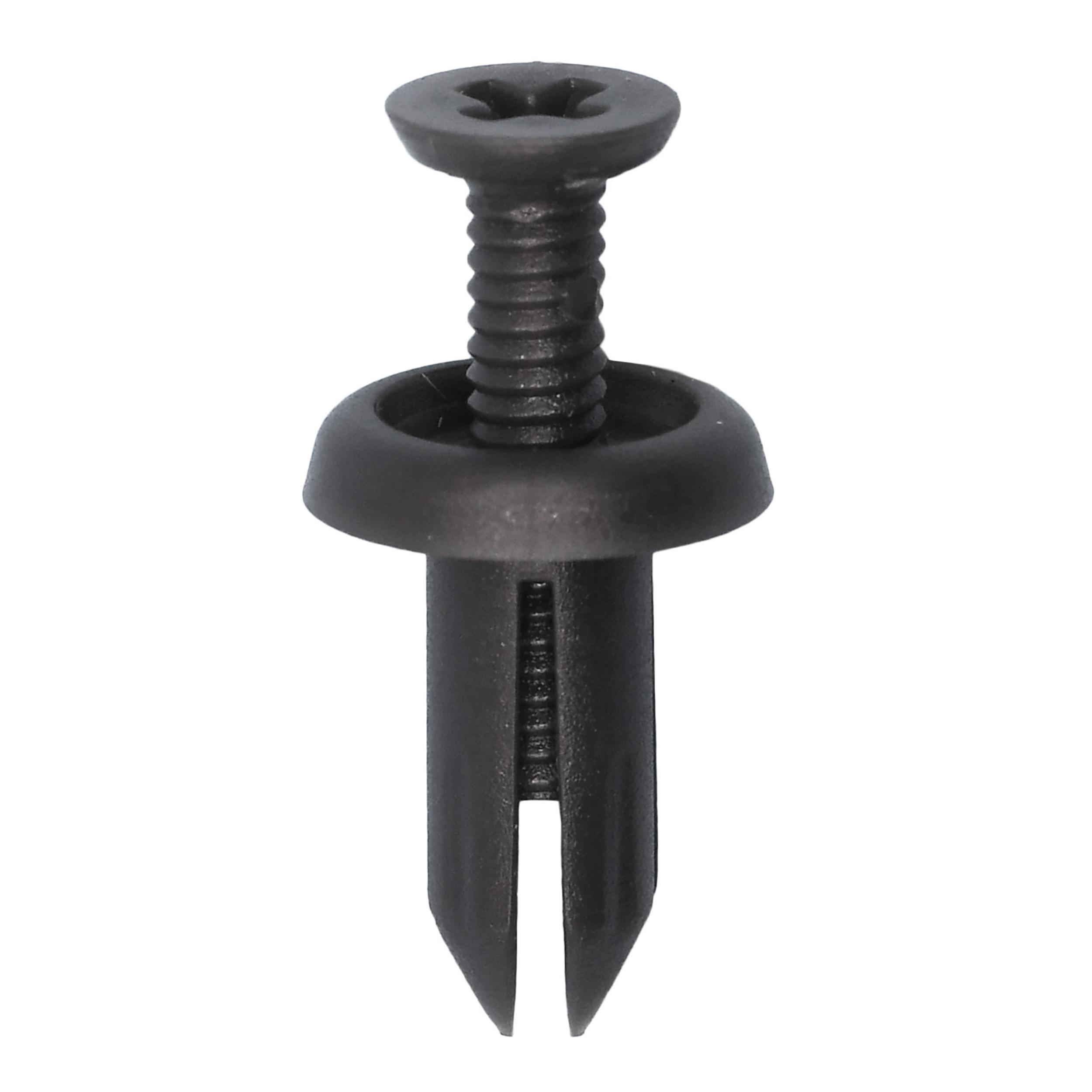10 pcs/pk- 5mm Push Type Retainer, Drive Type Phillips, Head Diameter 10mm, Rivet Length 12mm, Color Gray, Type Screw-Type with Open End