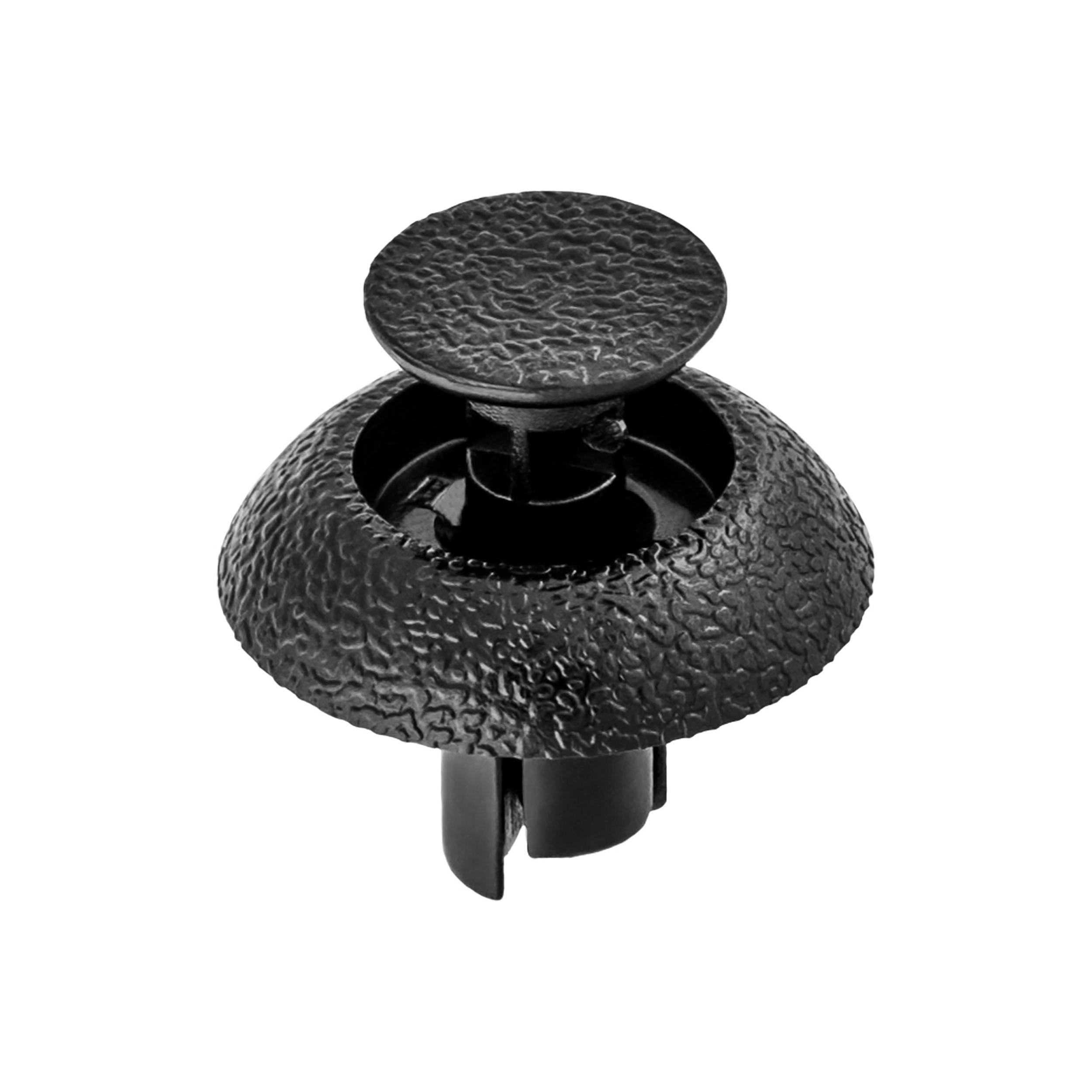 10 pcs/pk- 7mm Push-Type Retainer Black Nylon, Head Diameter 19mm, Rivet Length 8mm, Type Push-Type with Drive P