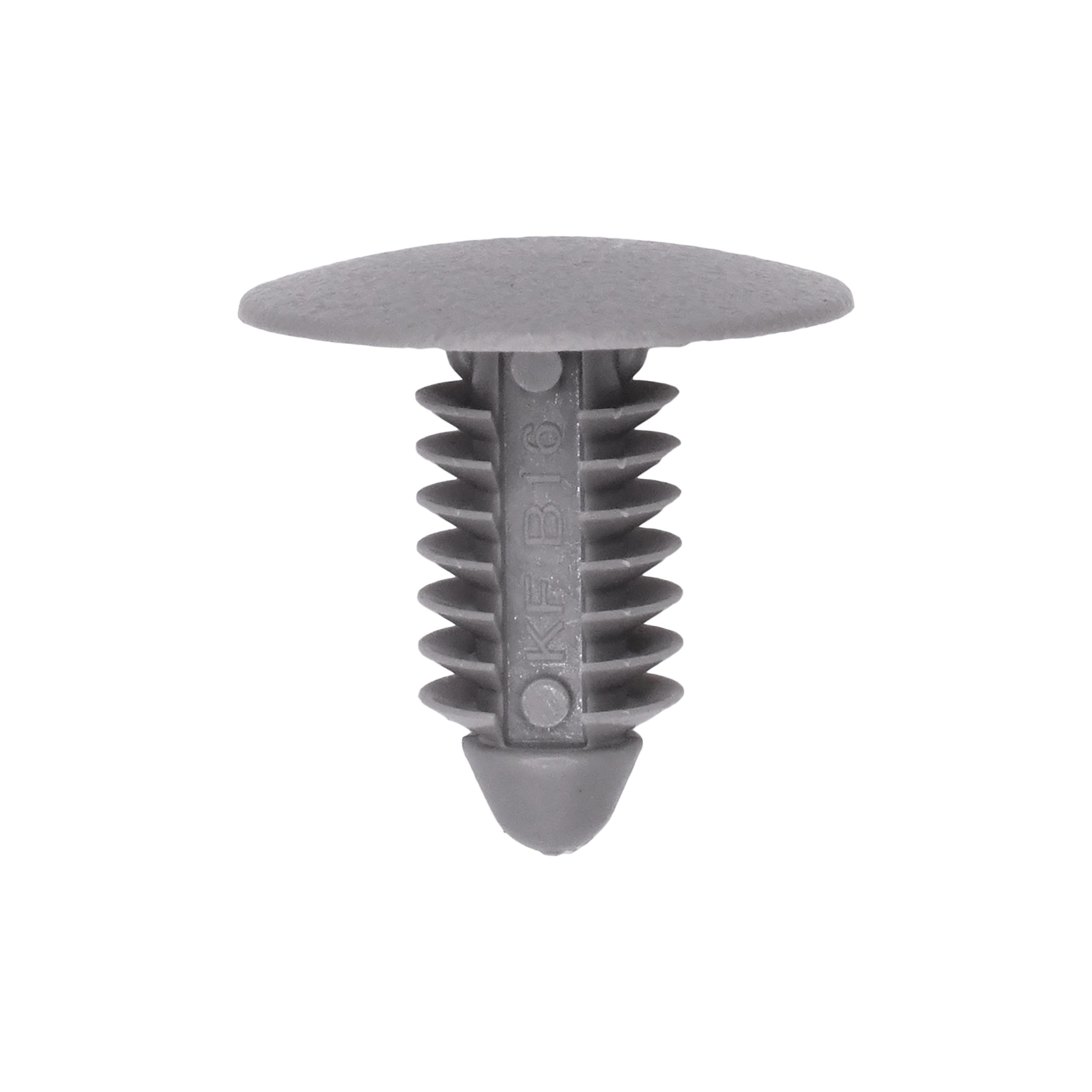 25 pcs/pk- Retainer, Rivet Length 16mm, Material Nylon, Color Gray, Type Single Head
