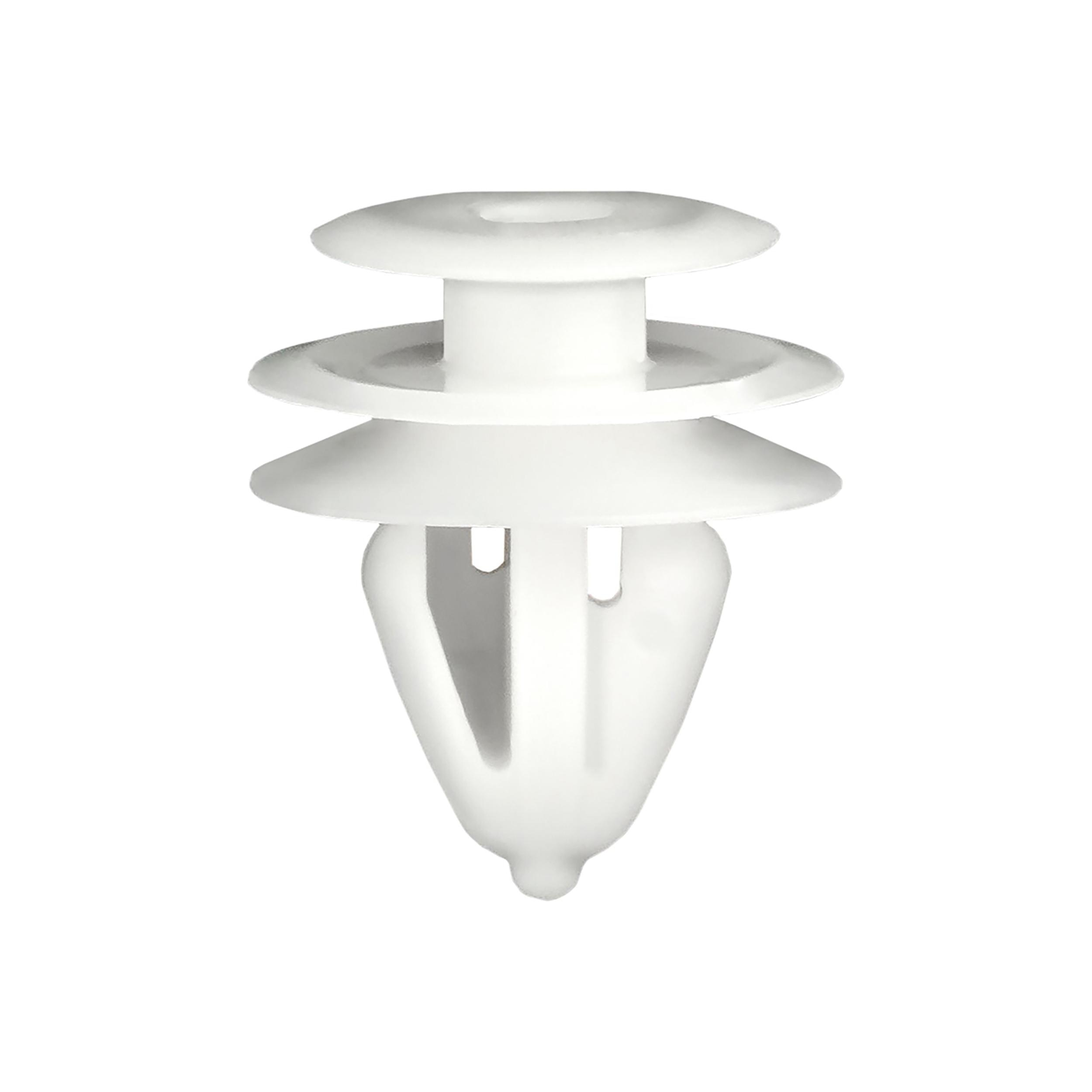 25 pcs/pk- Retainer, Rivet Length 12mm, Material Nylon, Color White, Type Triple Head