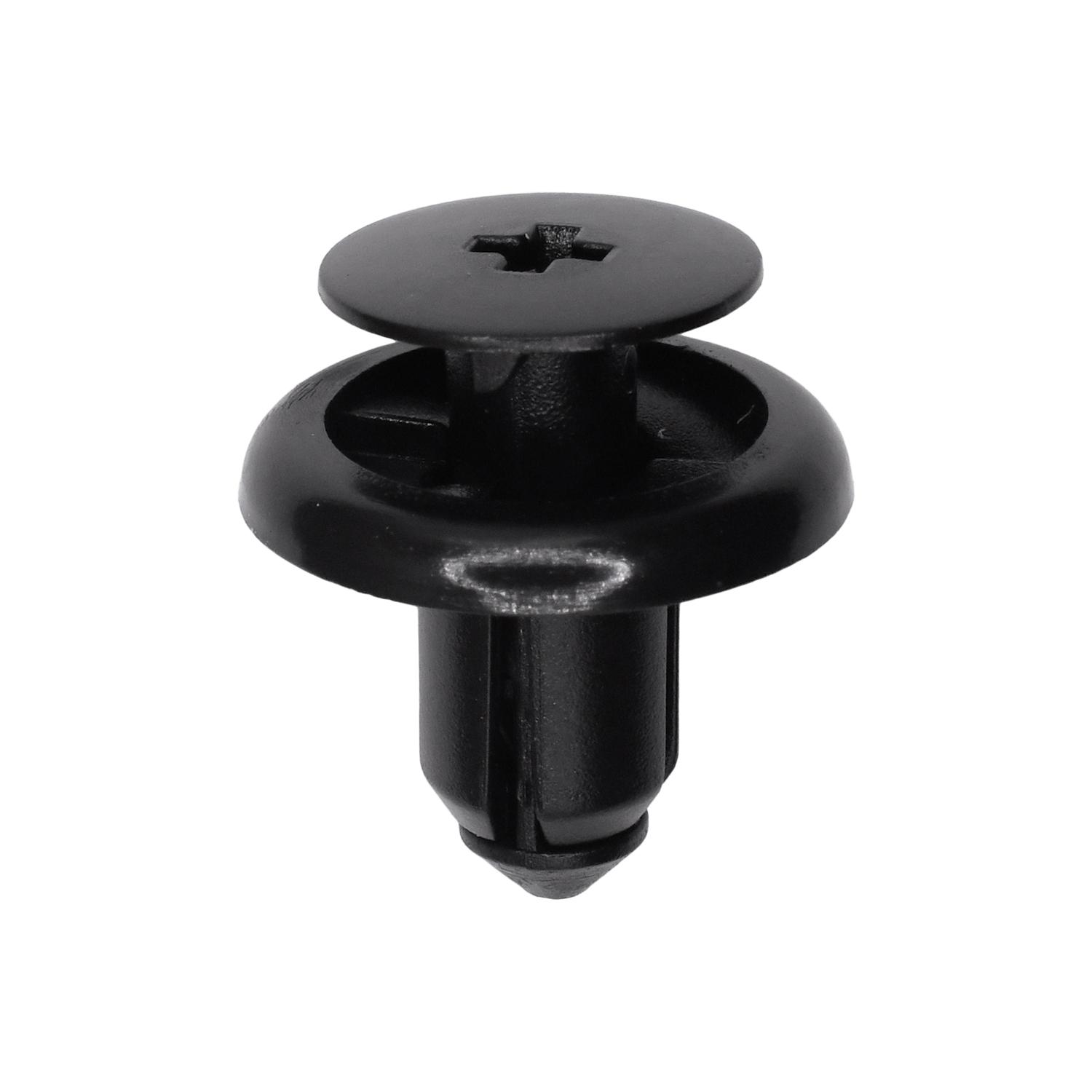 15 pcs/pk- 8mm Push Type Retainer, Drive Type Phillips, Head Diameter 18mm, Rivet Length 10mm, Color Black, Type Screw-Type with Open End