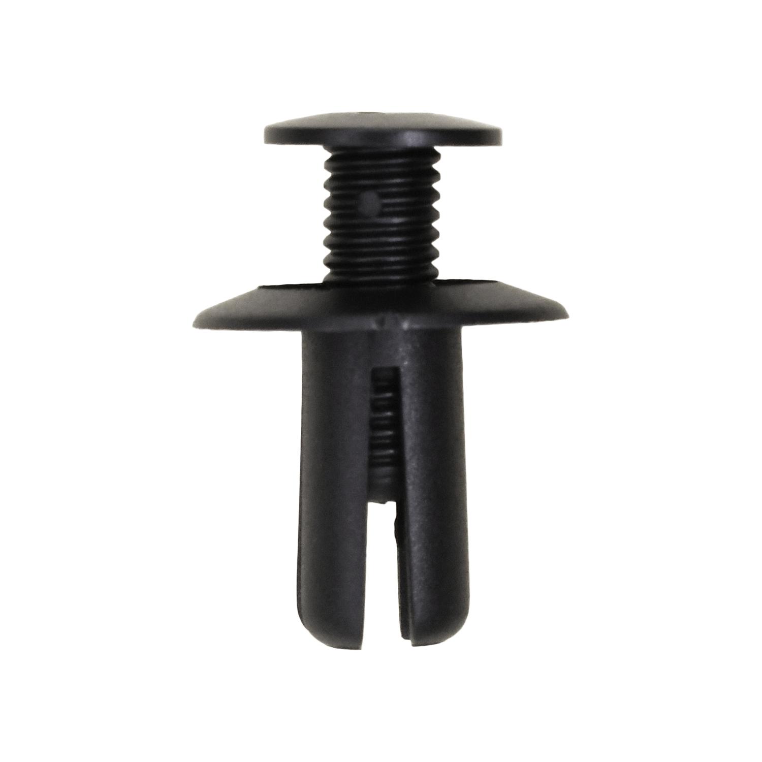 25 pcs/pk- 7mm Push Type Retainer, Drive Type Phillips, Head Diameter 16mm, Rivet Length 13mm, Color Black, Type Screw-Type with Open End