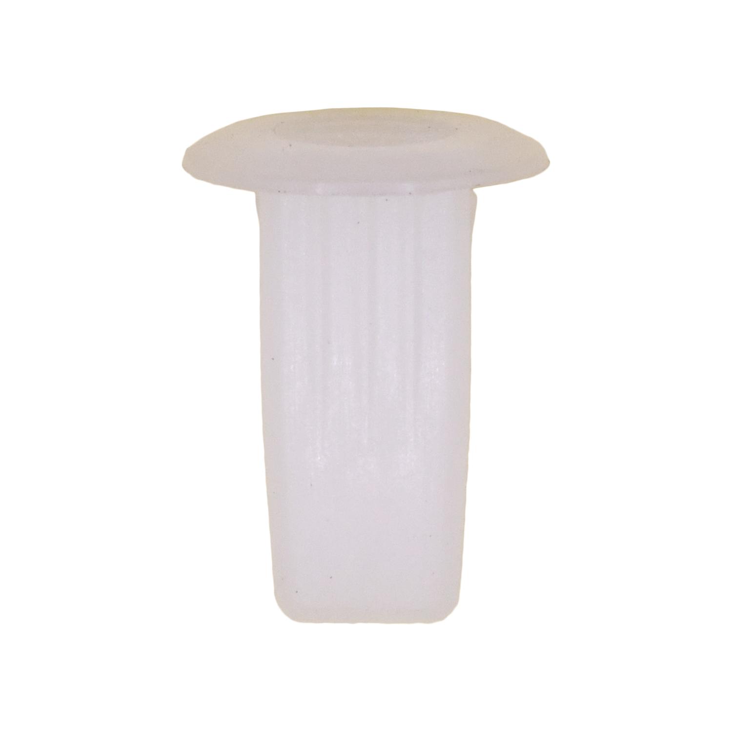 25 pcs/pk- M4.8 (#10) Screw Grommet, Head Diameter 12mm, Rivet Length 15mm, Hole Size 7mm Square, Material Nylon, Color White