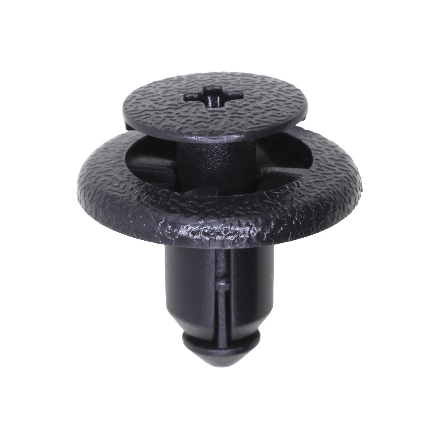 25 pcs/pk- 8mm Push Type Retainer, Drive Type Phillips, Head Diameter 20mm, Rivet Length 10mm, Color Black, Type Screw-Type with Open End