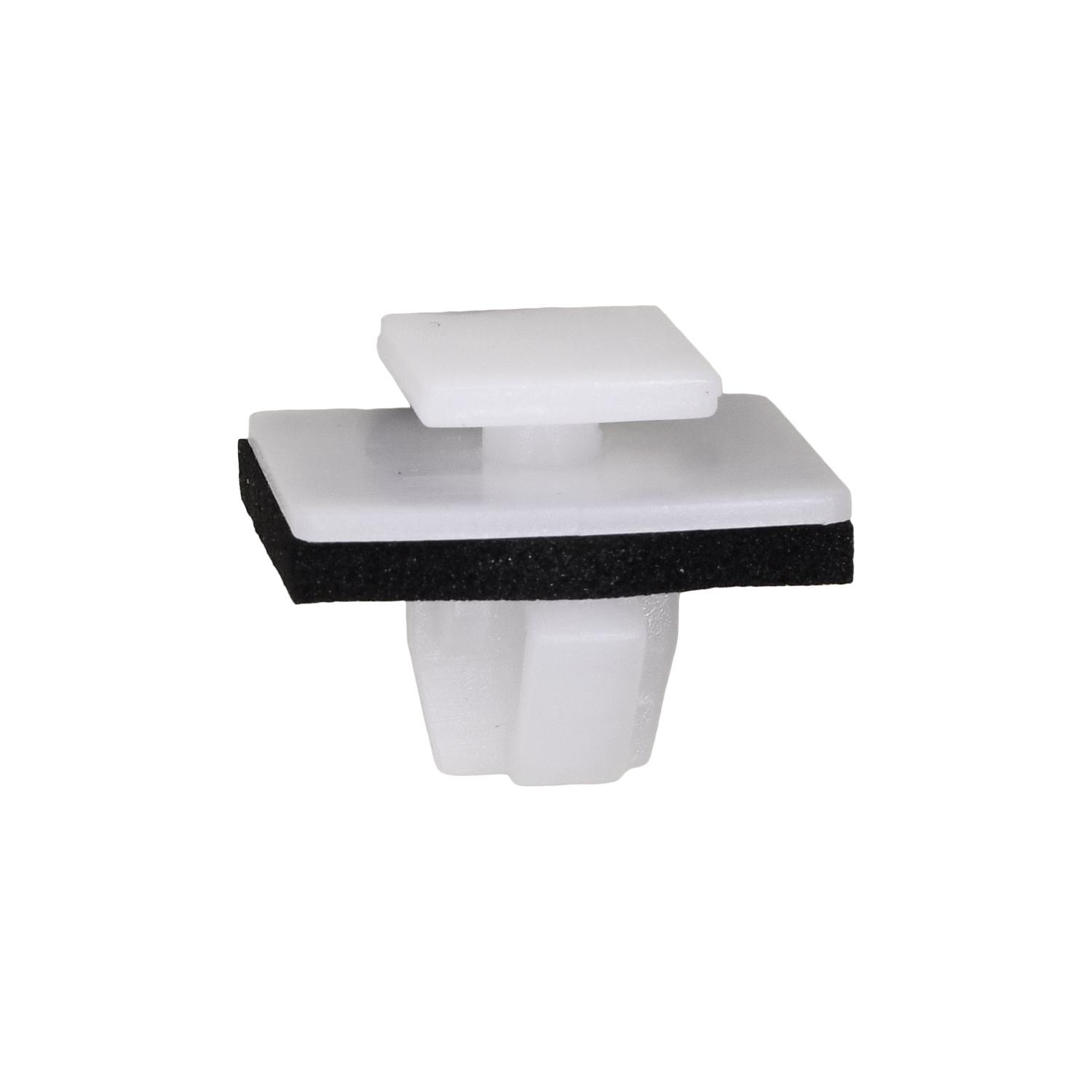 25 pcs/pk- Moulding Clip with Sealer, Rivet Length 10mm, Material Nylon, Color White, Type Molding Clip with Sealer