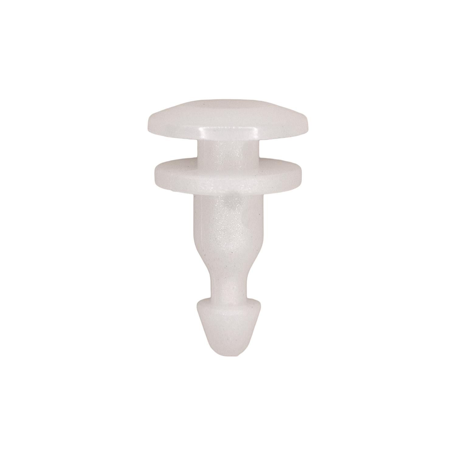 25 pcs/pk- / White Nylon Moulding Retainer, Overall Length 21mm, Rivet Length 14mm