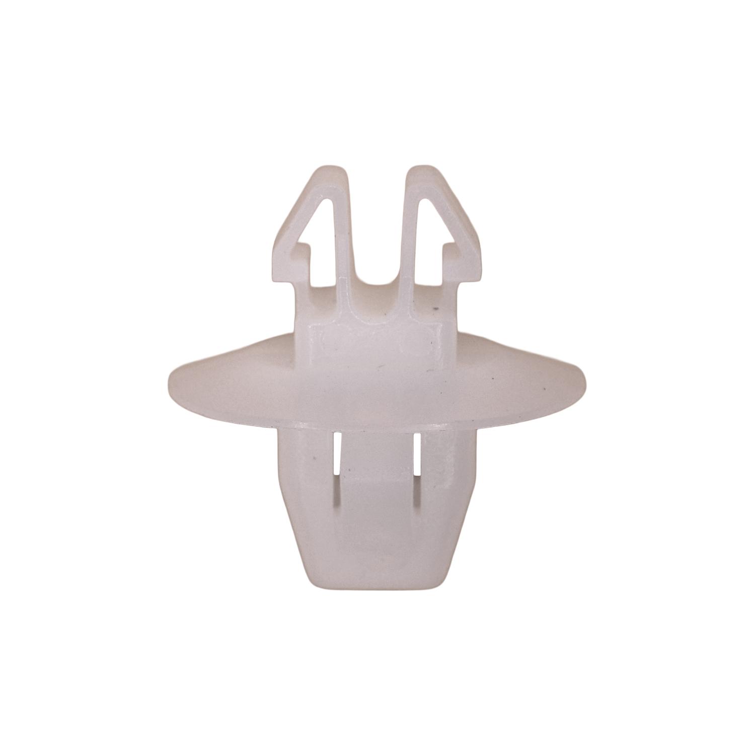 15 pcs/pk- Moulding Clip, White Nylon, Overall Height 18mm, Head Diameter 18mm, Rivet Length 9mm, Type Molding Clip