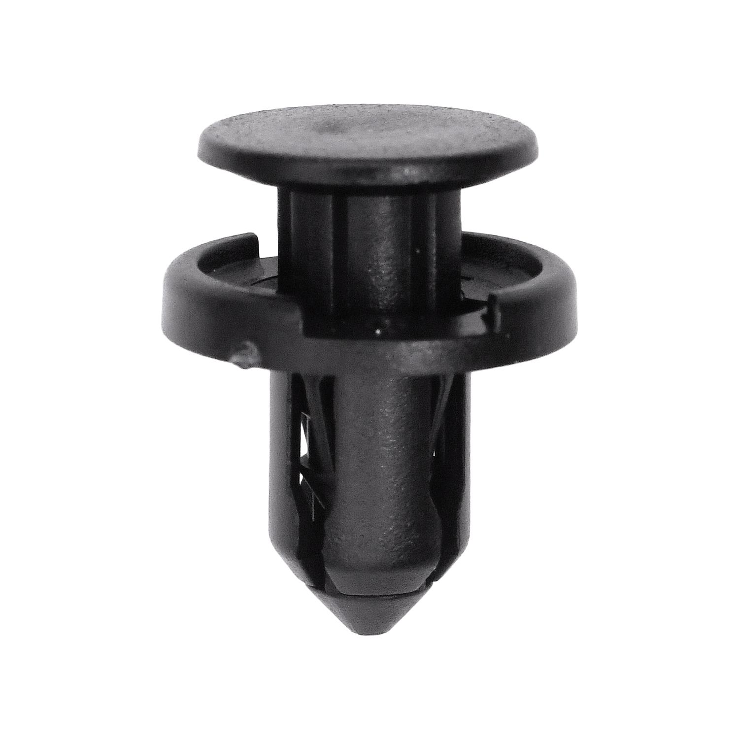 15 pcs/pk- 8mm Front Lights, Cowl and Rear Bumper Push-Type Retainer. Black Nylon, Head Diameter 16mm, Rivet Length 10mm