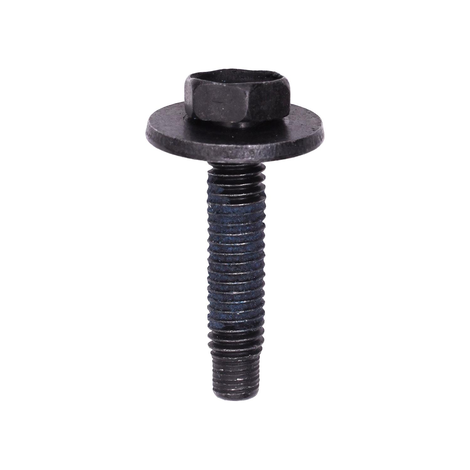 25 pcs/pk- M6-1.0 Hex Head Sems Body Bolt, Dog Point, Thread Lock, Length 30mm, Head Style Hex Sems, Material Black Zinc
