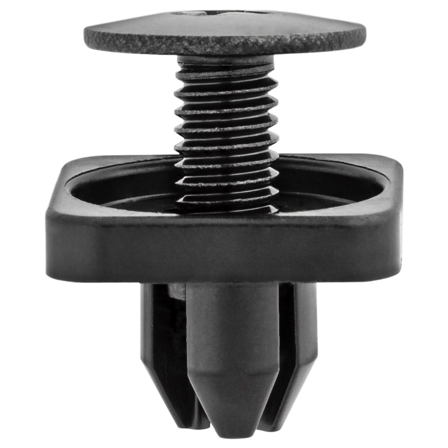 5 pcs/pk- 10mm Front Fender Liner and Engine Cover Screw-Type Retainer, Head Diameter 15.5mm, Rivet Length 10mm, Material Metal & Nylon, Color Black, Type Push-Type Retainer