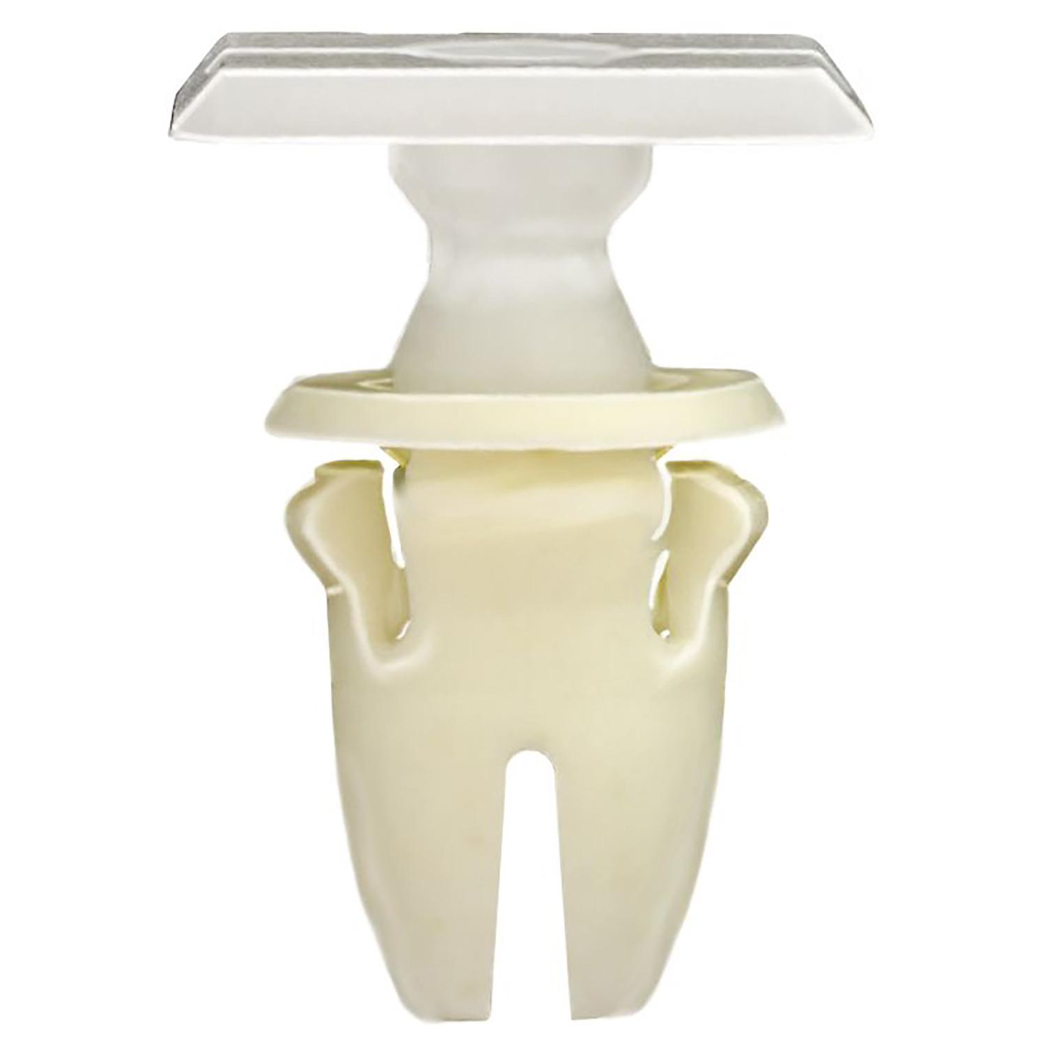 25 pcs/pk- Lower Weatherstrip Retaining Clip, Overall Length 21mm, Rivet Length 13mm, Material Nylon, Color White