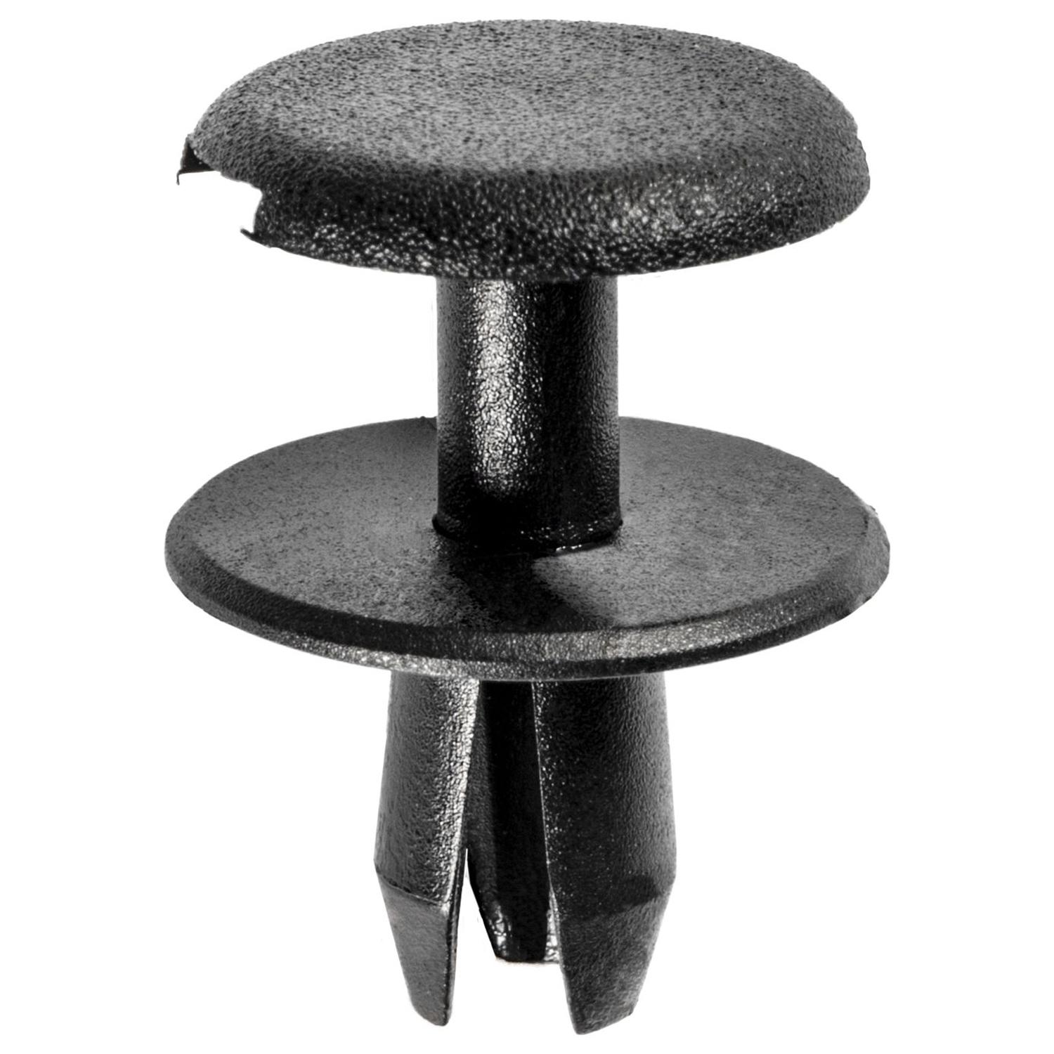 25 pcs/pk- 6mm Specialty Push-Type Rivet, Head Diameter 16mm, Rivet Length 10mm, Material Nylon, Color Black, Type Push-Type Retainer