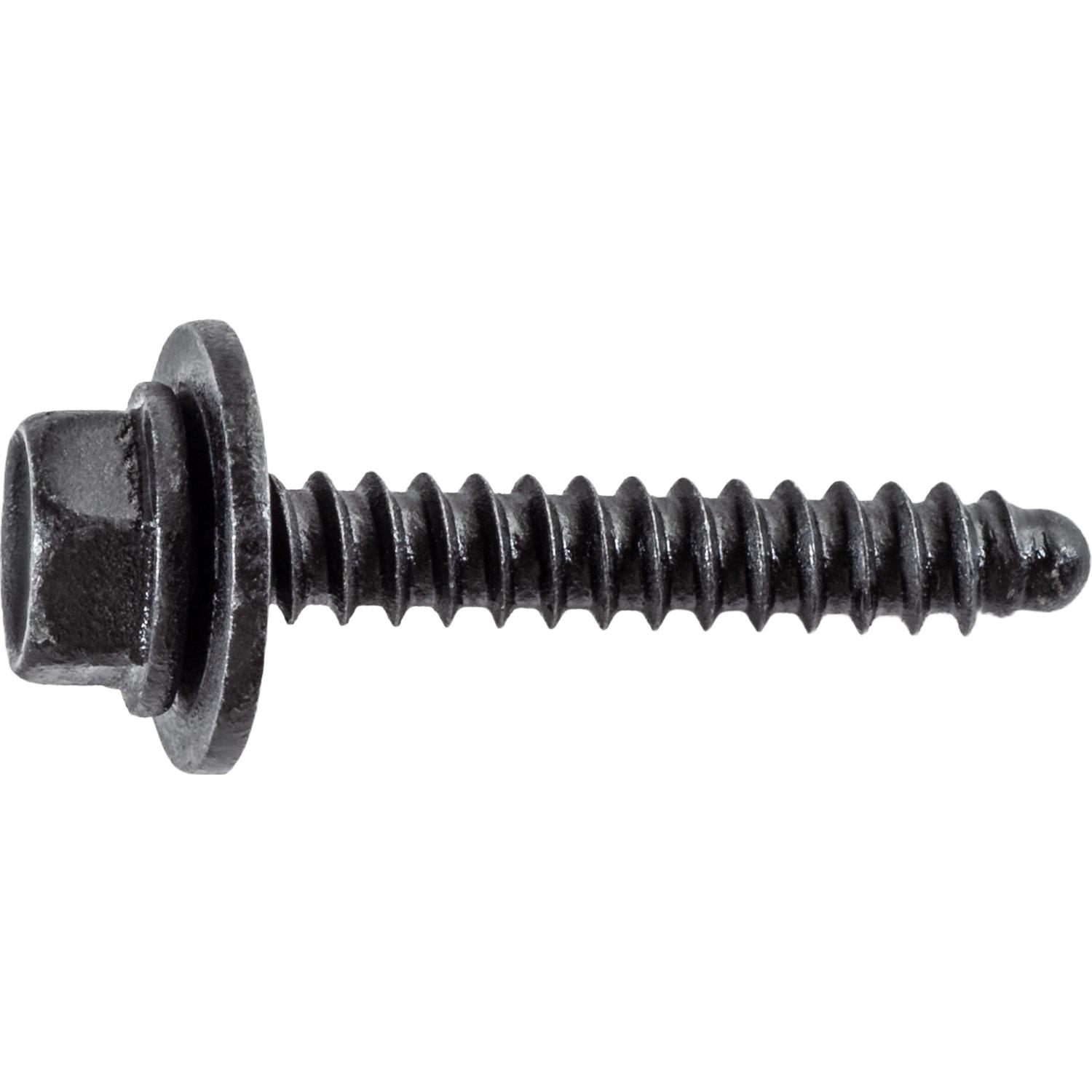 50 pcs/pk- Hex Head Sems Tap Screw M4.2-1.41 x 25mm Black, Head Style Indented Hex Sems, Material Zinc Plated Steel