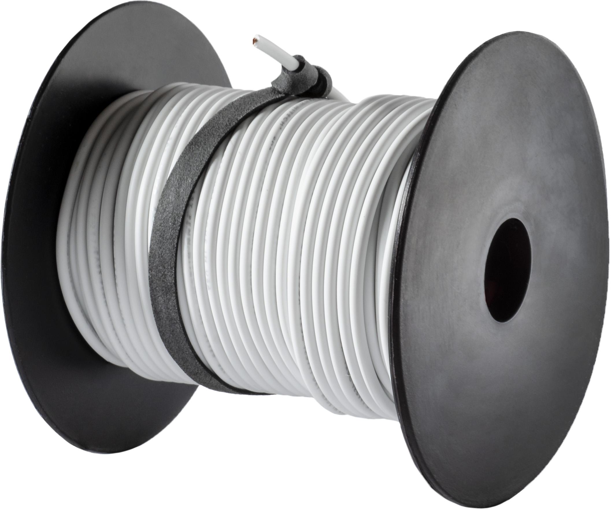 1 pcs/pk- 100 Feet Primary Sxl Wire 12 Gauge White, Temperature Range -40C (-40F) 125C (257F), Industry Standard SAE J1128, Ford ESB-M1L 123A, and Chrysler MS-5941