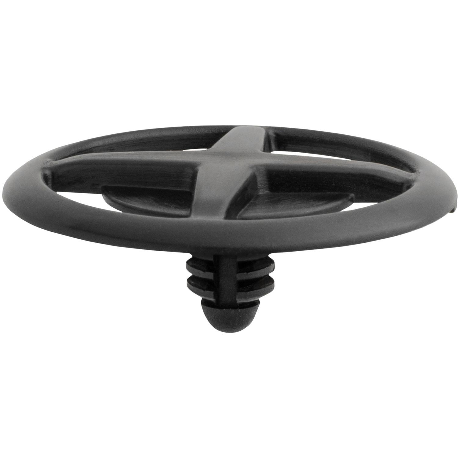 25 pcs/pk- Hood Insulator Retainer, Overall Height 12mm, Head Diameter 30mm, Rivet Length 10mm, Material Nylon, Color Black