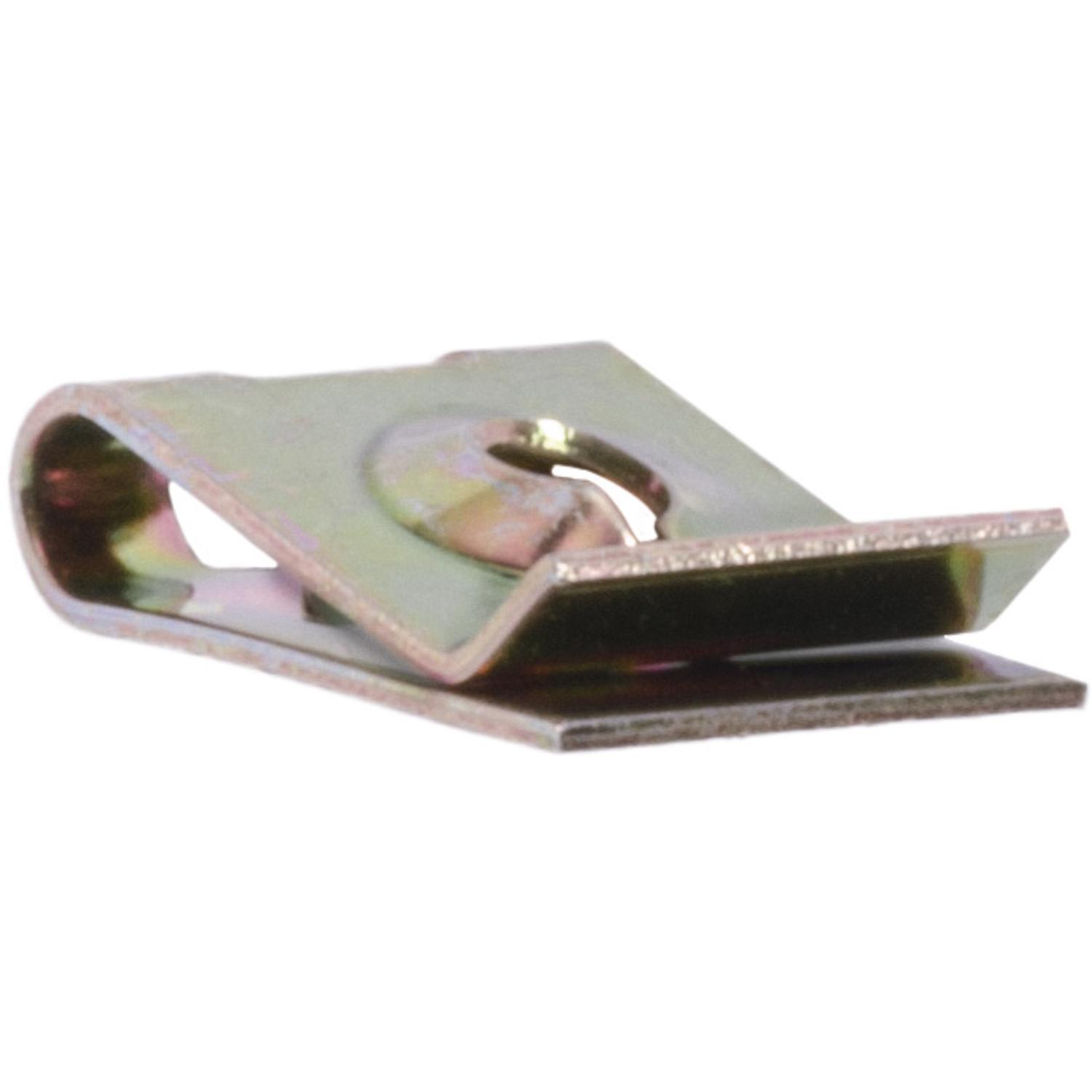 50 pcs/pk- M4.2-1.41 (#8) Spring Type U-Nut Screw M4.2-1.41 Panel Range5-1.7mm - Zinc, Overall Length 16mm, Overall Width 11mm, Panel Range 0.5mm - 1.7mm, Material Steel, Finish Yellow Zinc Chromate