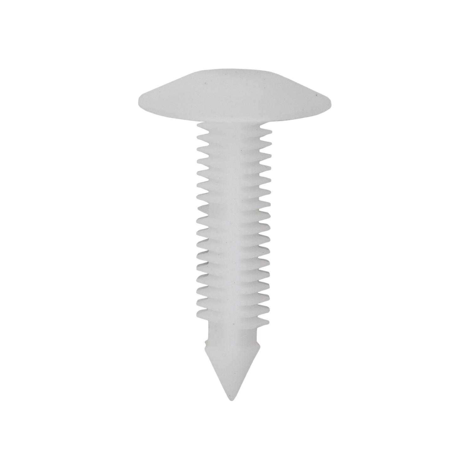 50 pcs/pk- 7mm Trim Panel Retainer, Overall Length 35mm, Rivet Length 32mm, Panel Range 1.8mm - 20.0mm, Material Nylon, Color White, Type Single Head