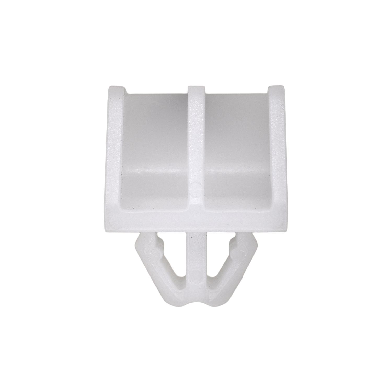 25 pcs/pk- 9mm Rocker Panel Clip, Length 18mm, Width 16MM, Overall Height 20mm, Rivet Length 8.5mm x 11mm, Material Nylon, Color White